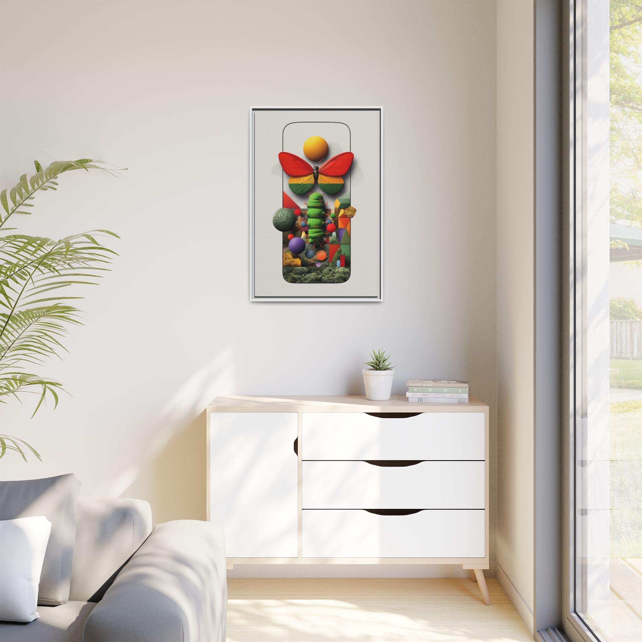 Metamorphosis Framed Print : Geometric Nature Transformation, Vibrant Butterfly Composition   |  Personalized & Custom Orders Available