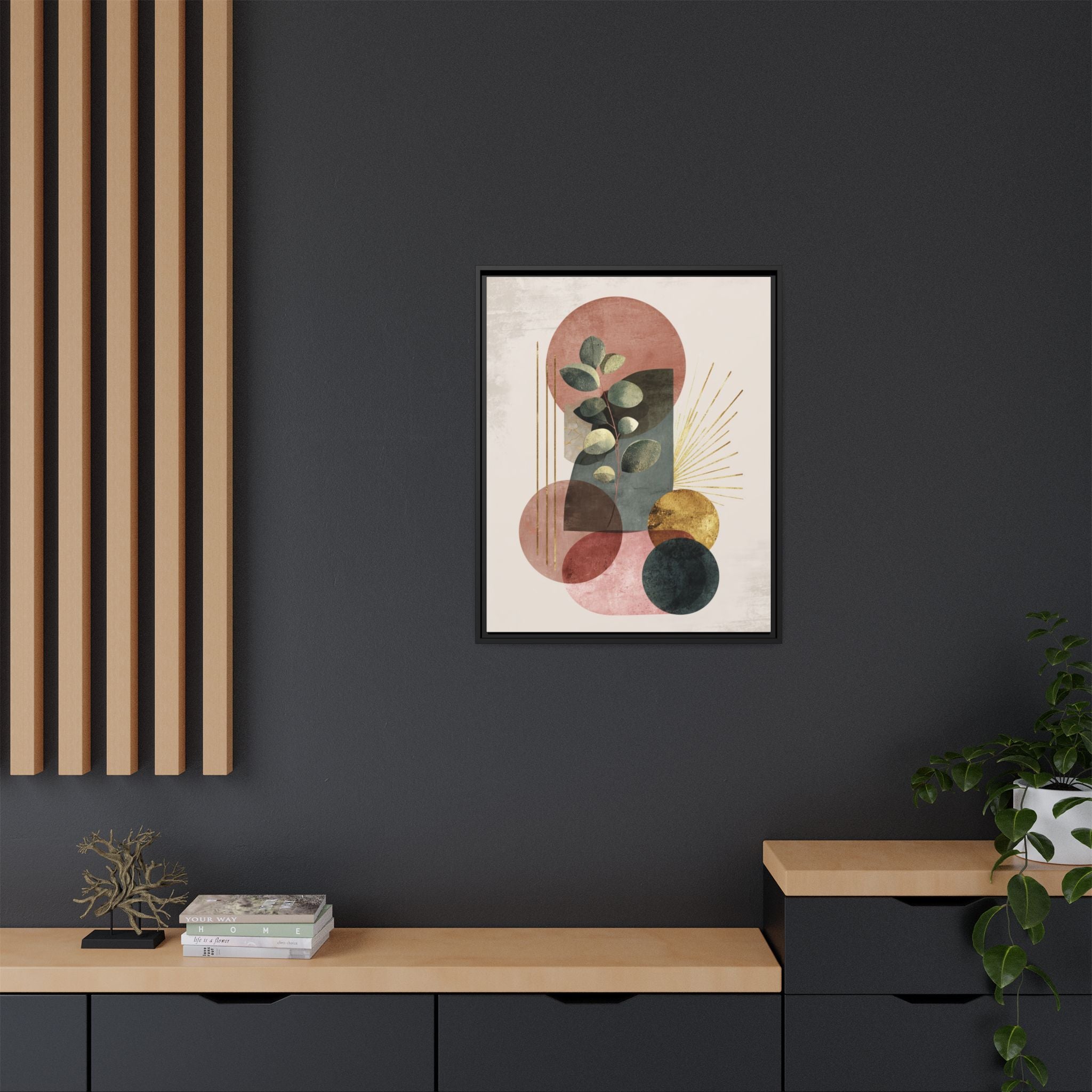 Botanical Geometric Symphony: Eucalyptus Harmony, Metallic Intersections, Modern Earth Tones   |   Custom Orders Accepted