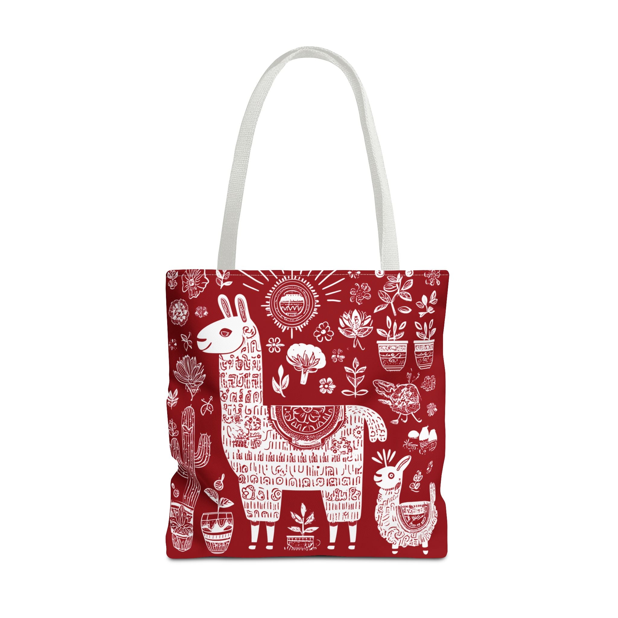 Llama Love Tote Bag, Colorful Alpaca Shopper, Boho Market Tote, Eco-Friendly Gift, Perfect for Festivals, Red AOP Design