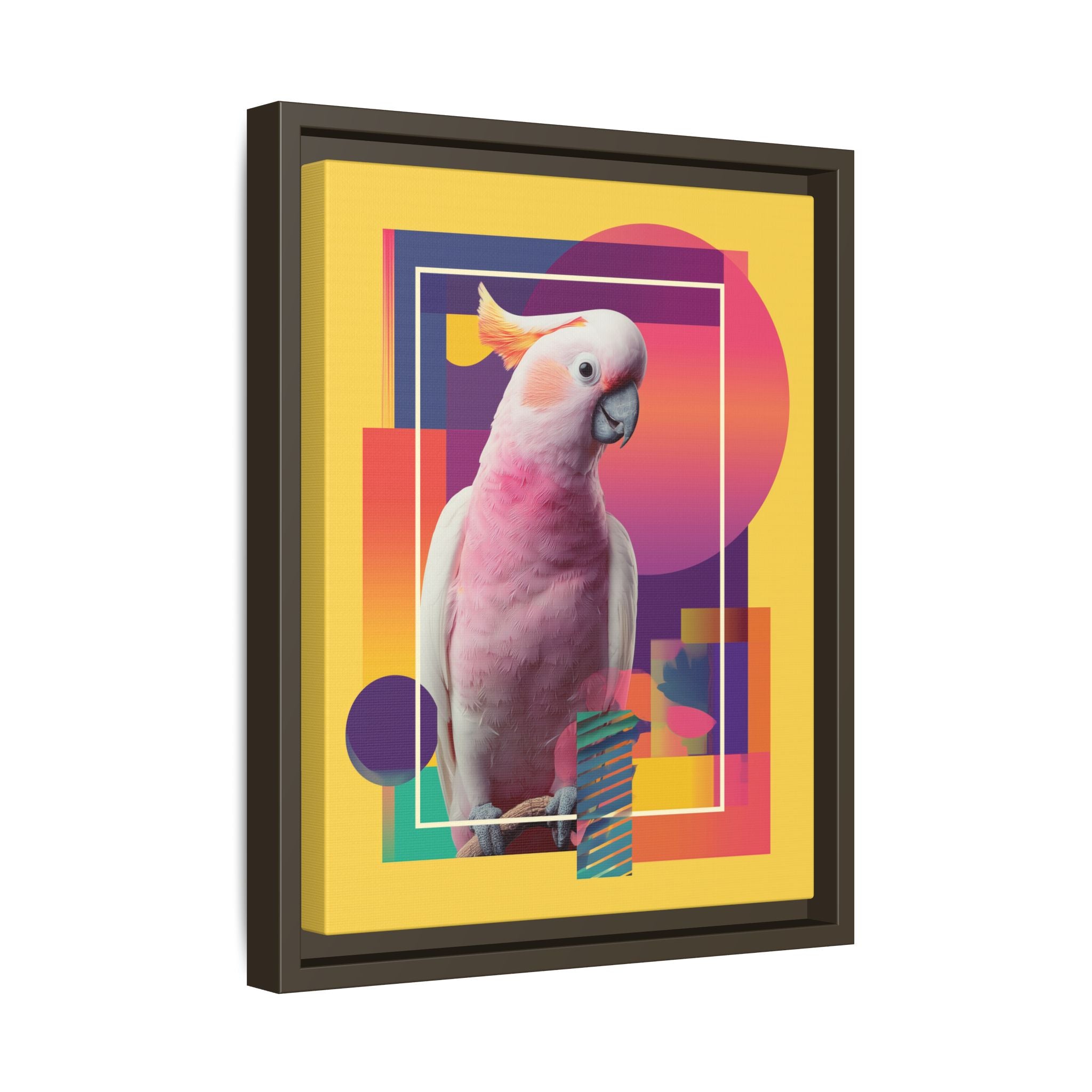 Framed Print, Cockatoo Abstract Geometric Wall Art, Matte Canvas, Colorful Bird Poster, Modern Home Decor, Tropical Animal Painting, Unique