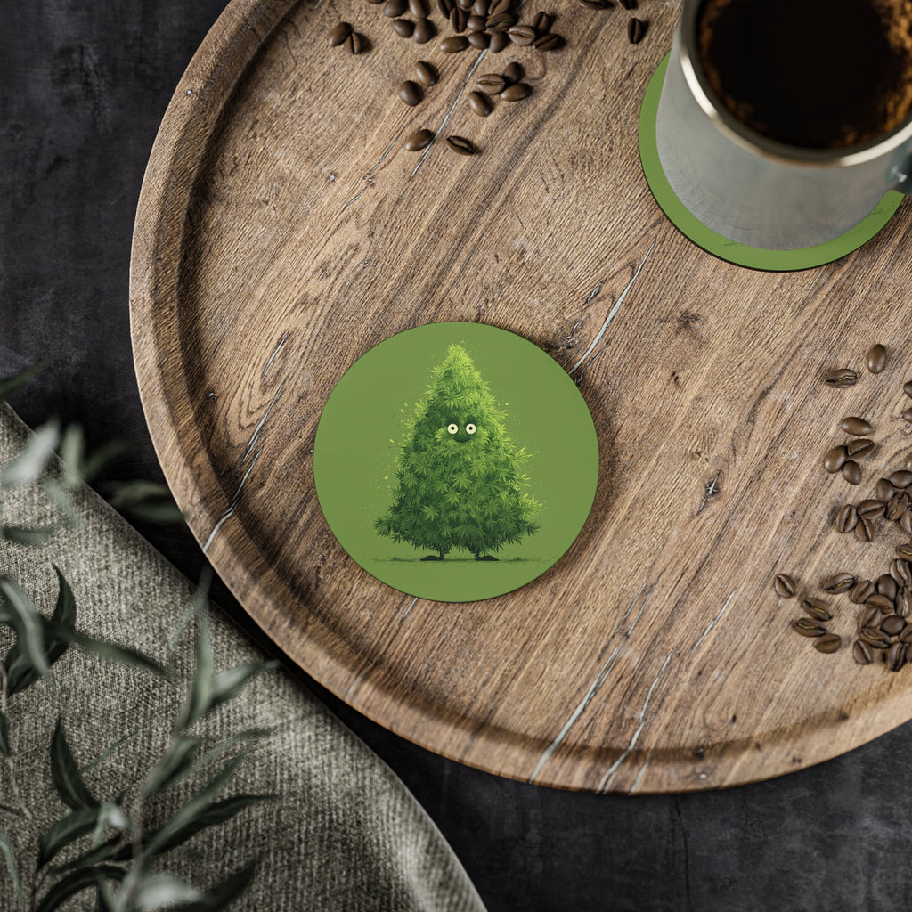 Whimsical Cute Marijuana Bud Christmas Tree Coasters | Cozy Home Decor, Eco-Friendly Coasters, Stoner Gift, Coffee Table Accessory