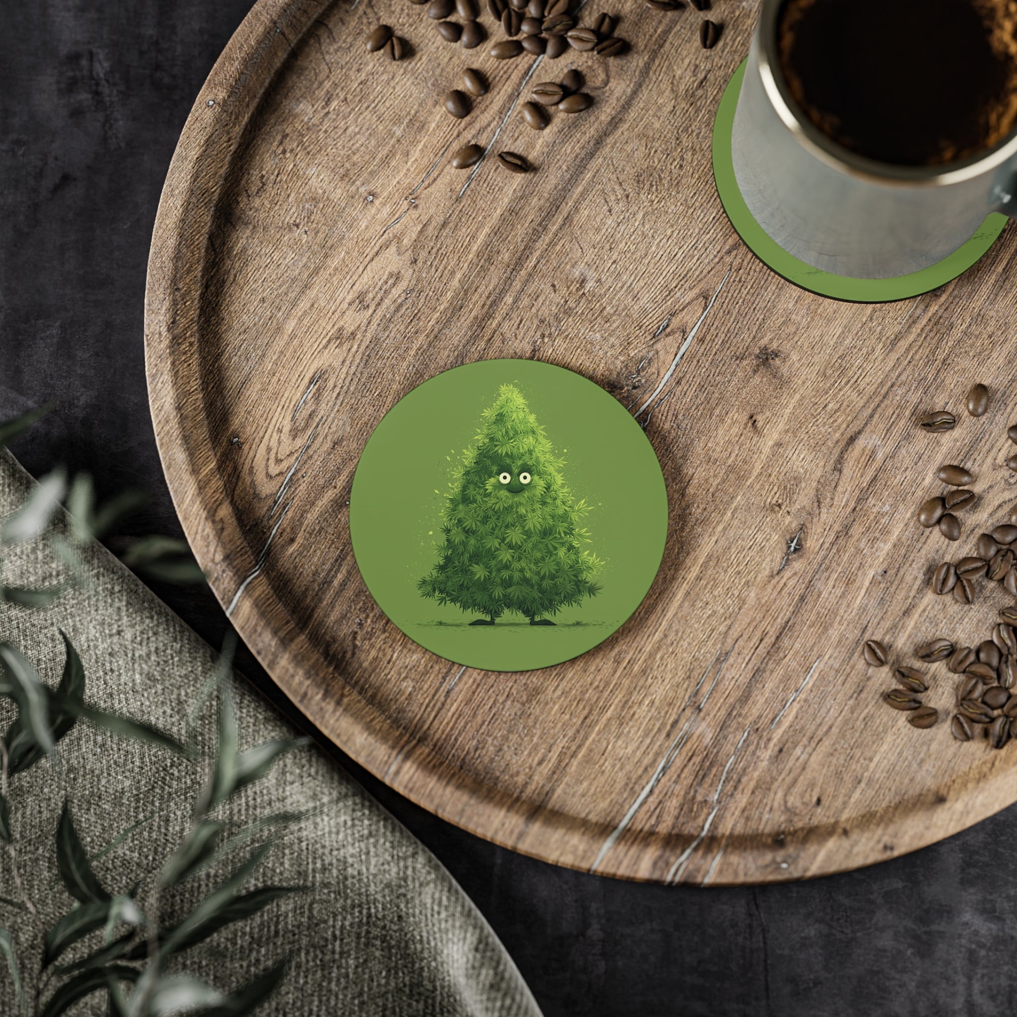 Whimsical Cute Marijuana Bud Christmas Tree Coasters | Cozy Home Decor, Eco-Friendly Coasters, Stoner Gift, Coffee Table Accessory