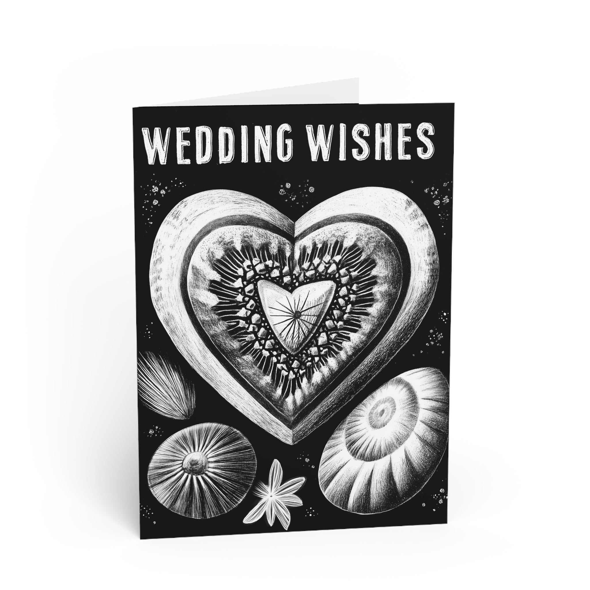 Wedding Wishes Greeting Card — Vintage Black & White Heart Design