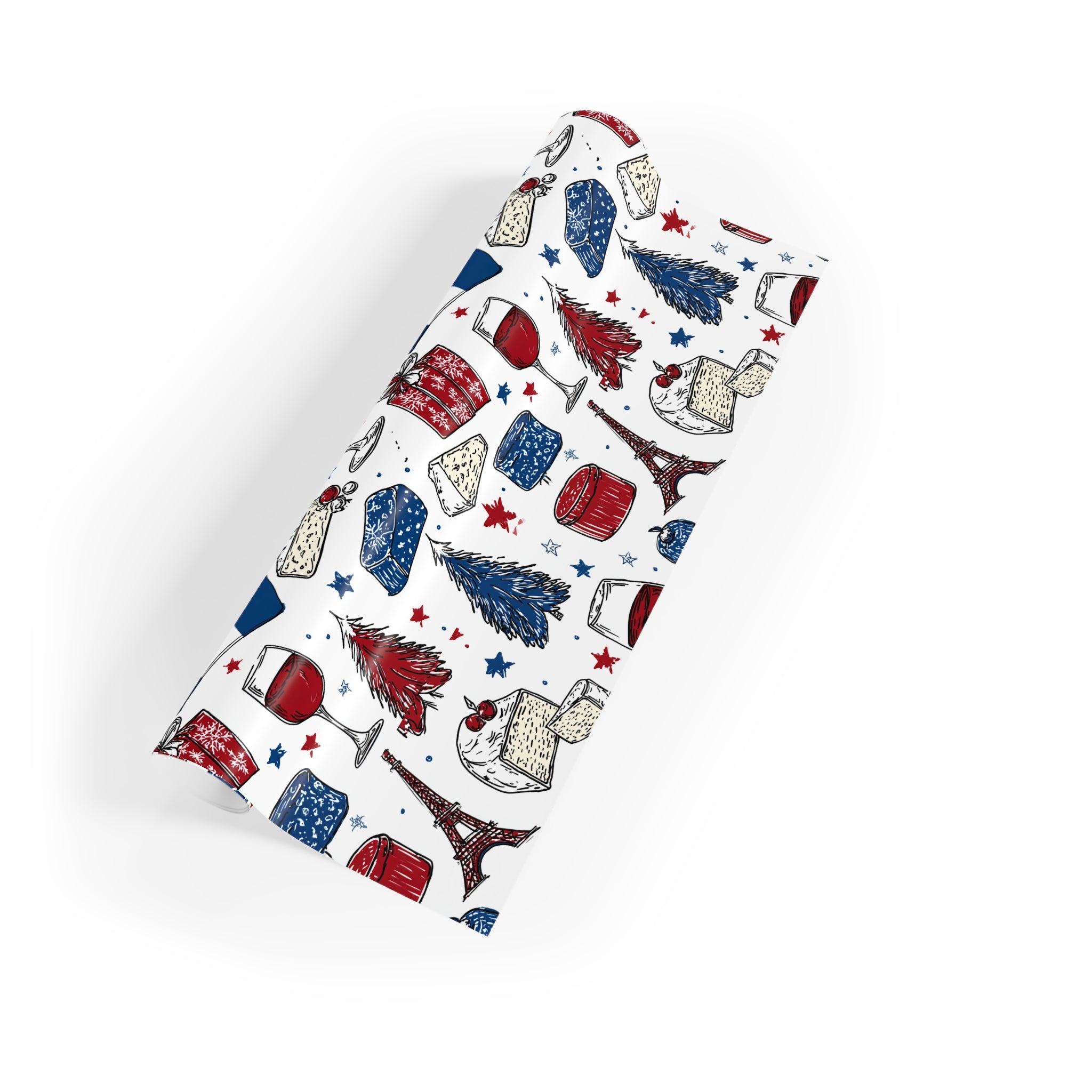 Wrapping Paper Rolls, French Themed Christmas Gift Wrap, Wine and Cheese Design, Holiday Wrap, Christmas Present Wrap, Holiday Paper, French