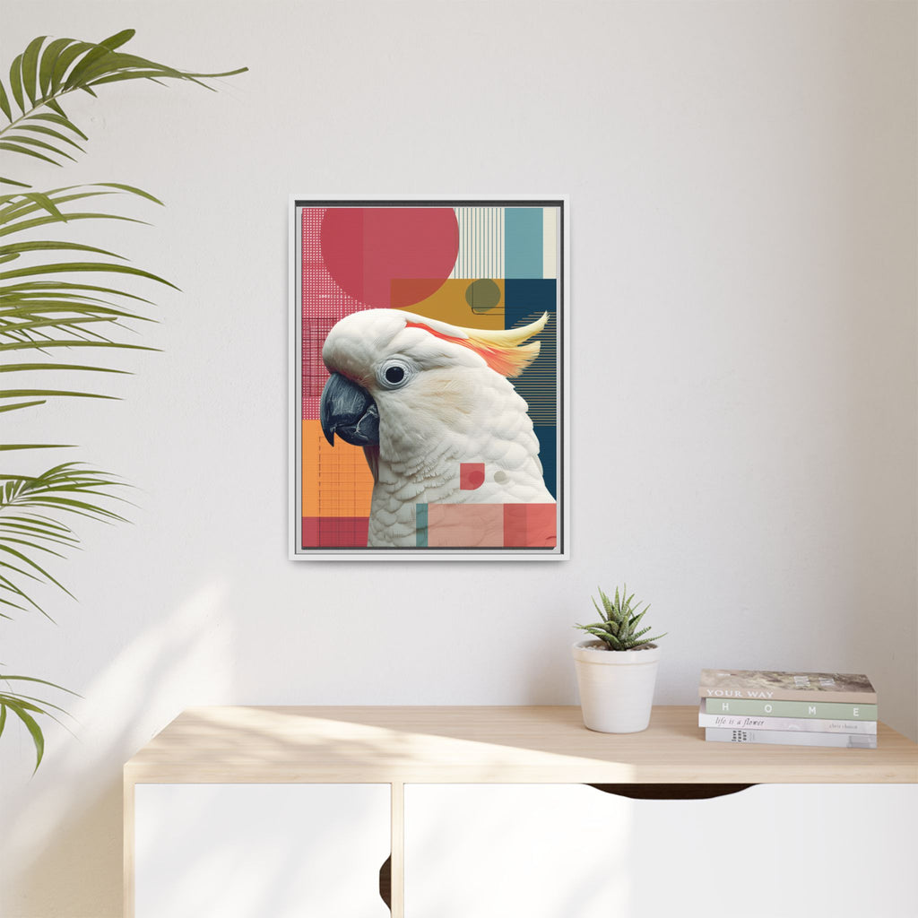 Framed Print, Cockatoo Abstract Geometric Wall Art, Matte Canvas, Colorful Bird Poster, Modern Home Decor, Tropical Animal Painting, Unique