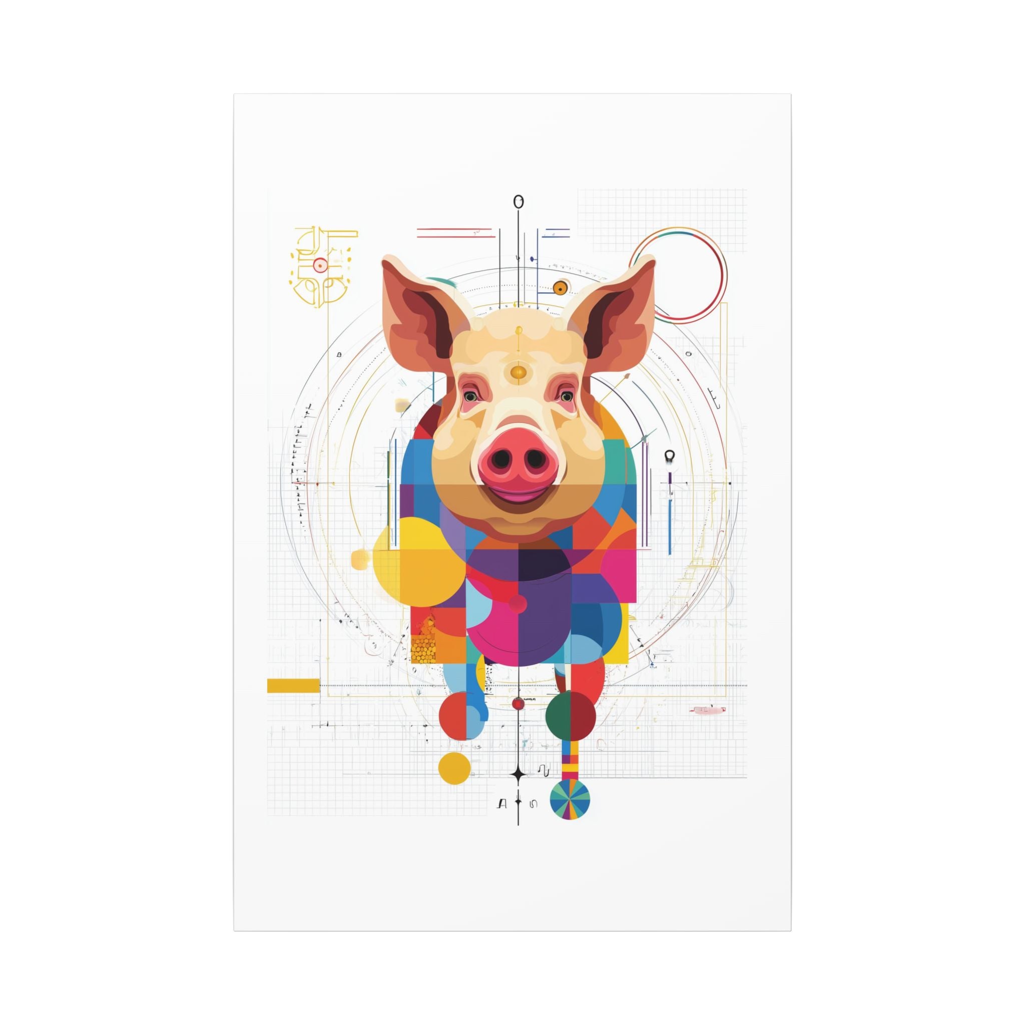 Geometric Pig Portrait: Cubist Animal Art, Technical Design Illustration   |    Custom Orders Available