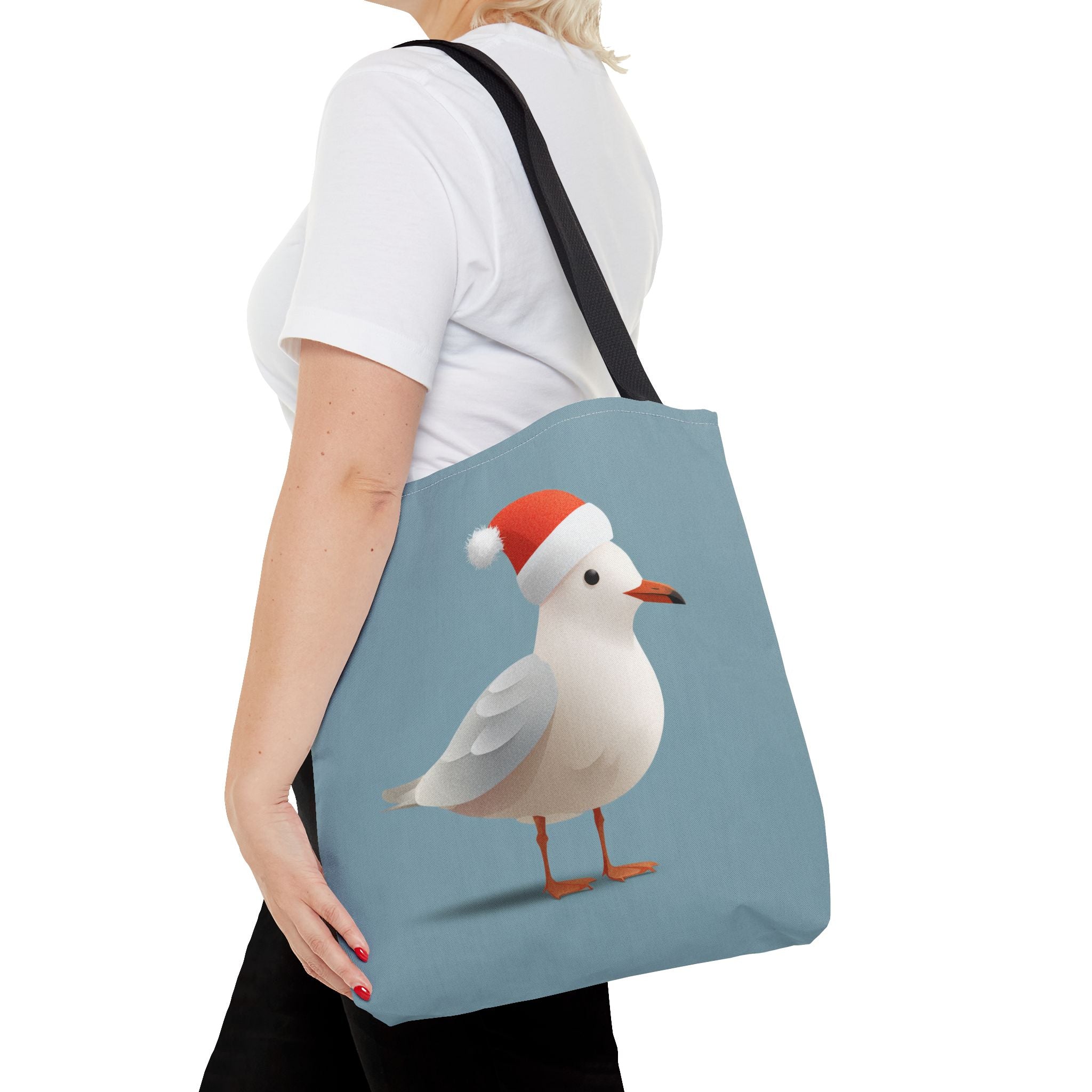 Christmas Seagull Tote Bag, Holiday Shopping Bag, Eco-Friendly Gift Bag, Cute Coastal Accessories, Winter Tote for Bird Lovers
