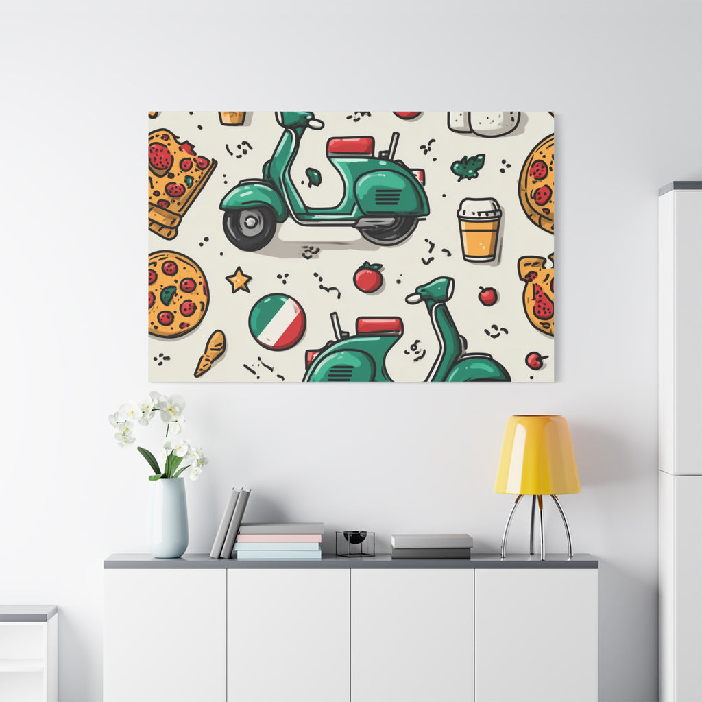 Vibrant Travel Nostalgia Canvas Art, Scooter Decor, Foodie Wall Art, Fun Home Decor, Gift for Adventurers, Kitchen Wall Hanging