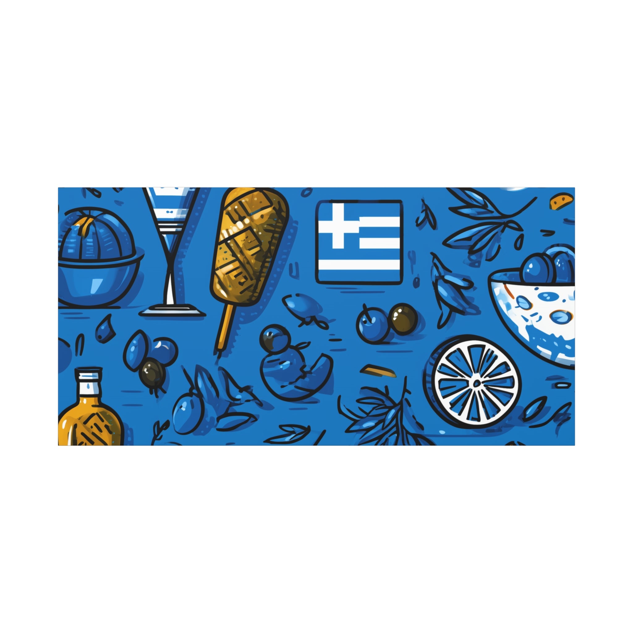 Vibrant Canvas Wall Art, Blue Mediterranean Theme, Kitchen Decor, Greek Party Decor, Olive and Drink Motif