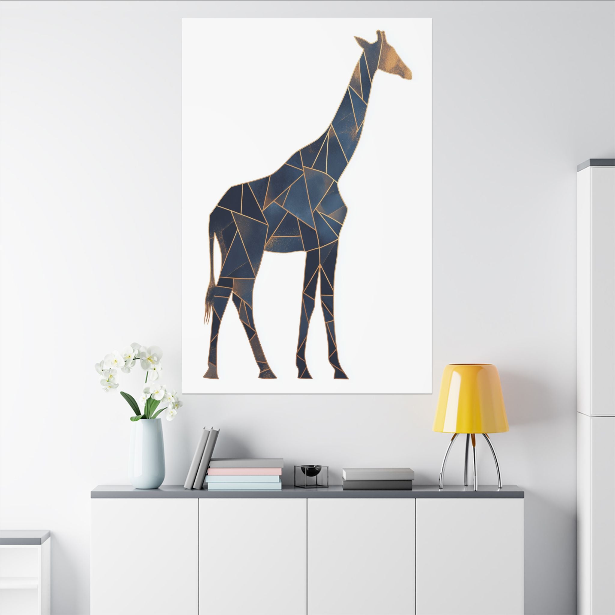 Geometric Giraffe: Mosaic Animal Portrait, Blue Triangular Design, Contemporary African Wildlife Art   |  Personalized & Custom Orders