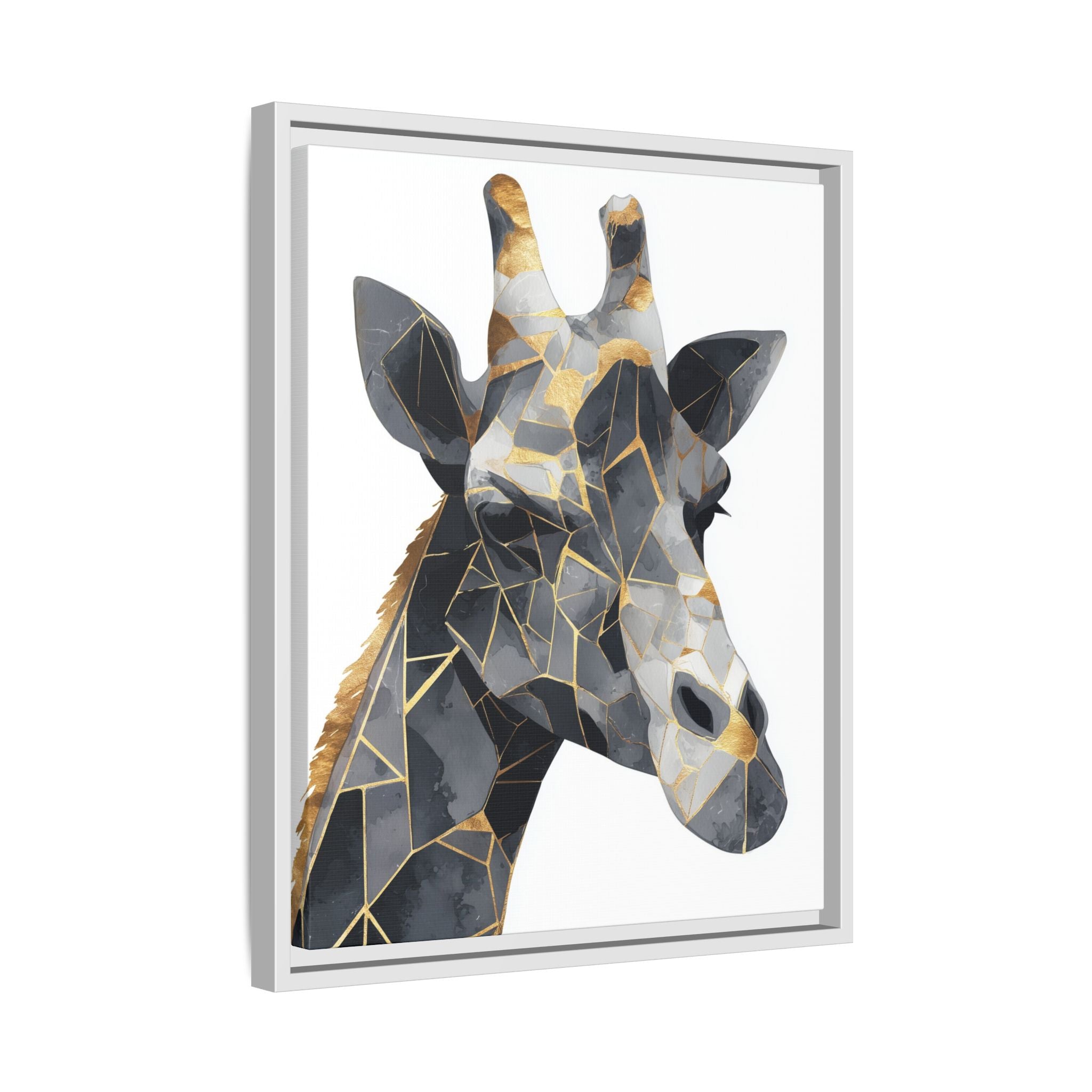 Geometric Giraffe Mosaic Framed Print : Contemporary Cubist Animal Portrait, Metallic Gold Angular Design   |   Custom Orders Available