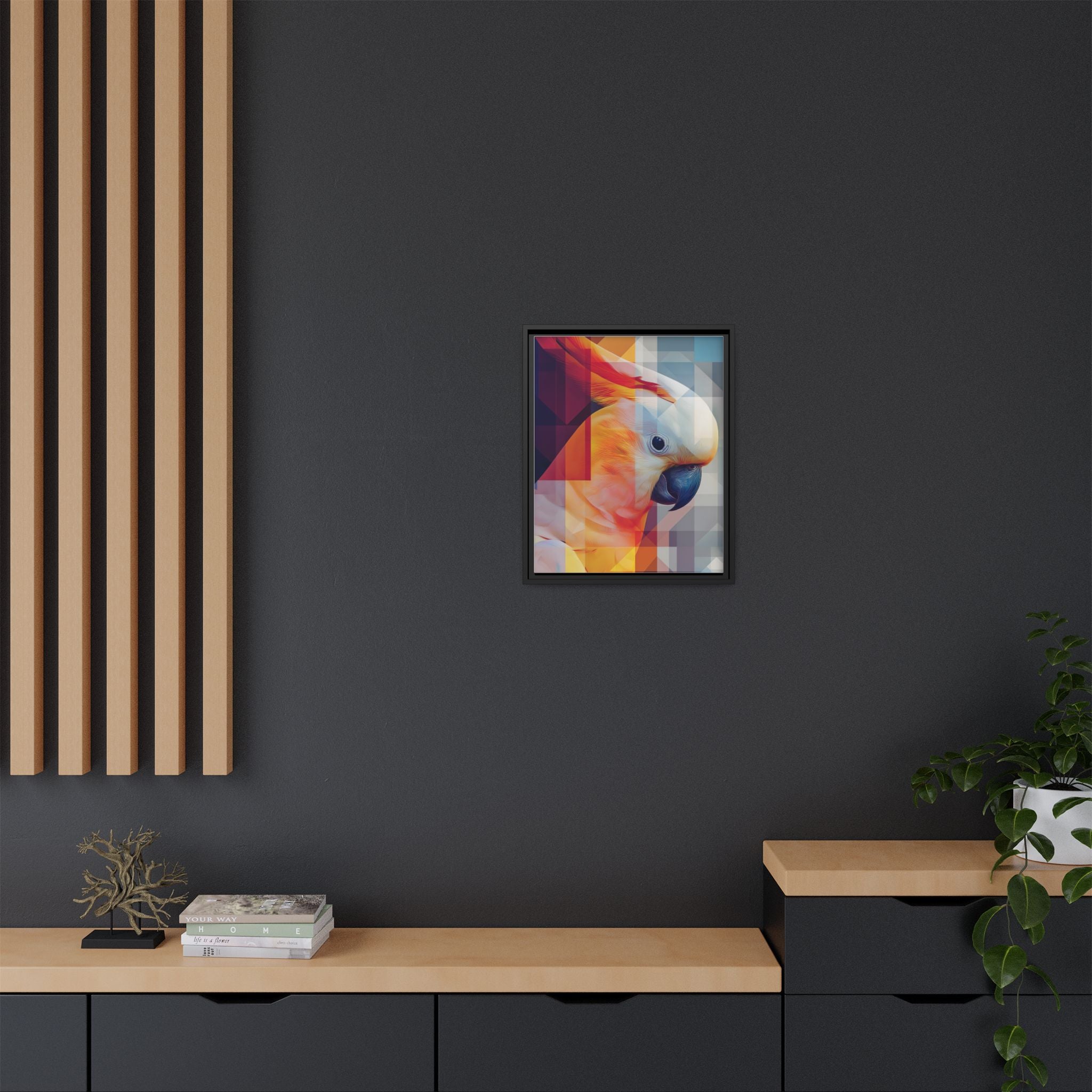 Prismatic Cockatoo Framed Print: Geometric Portrait, Digital Mosaic Artwork   |  Personalized & Custom Orders Available