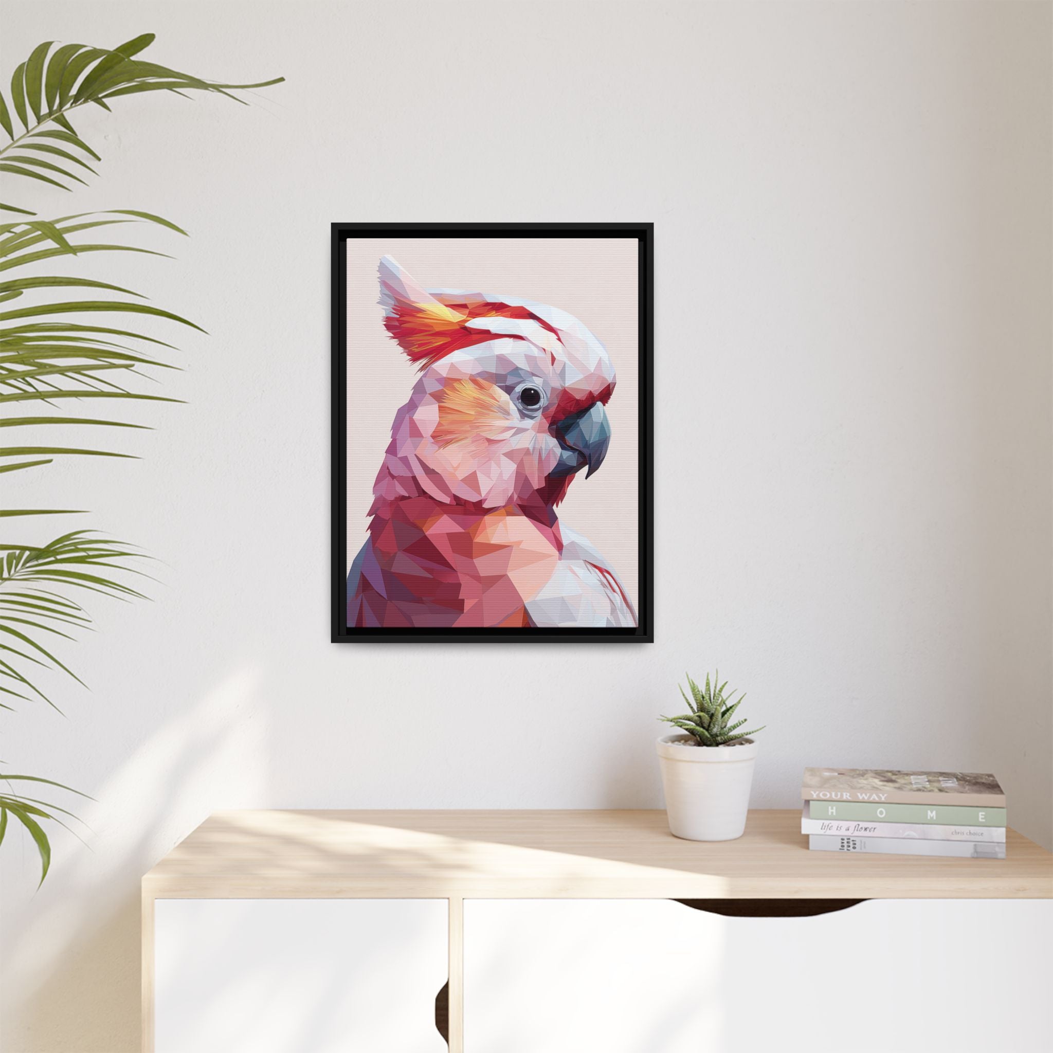 Prismatic Cockatoo: Geometric Bird Portrait, Low-Poly Digital Art   |  Personalized & Custom Orders Available