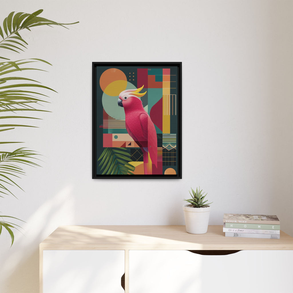 Cockatoo in Geometric Bloom: Mid-Century Modern Art, Tropical Abstract Design   |    Custom Orders Available