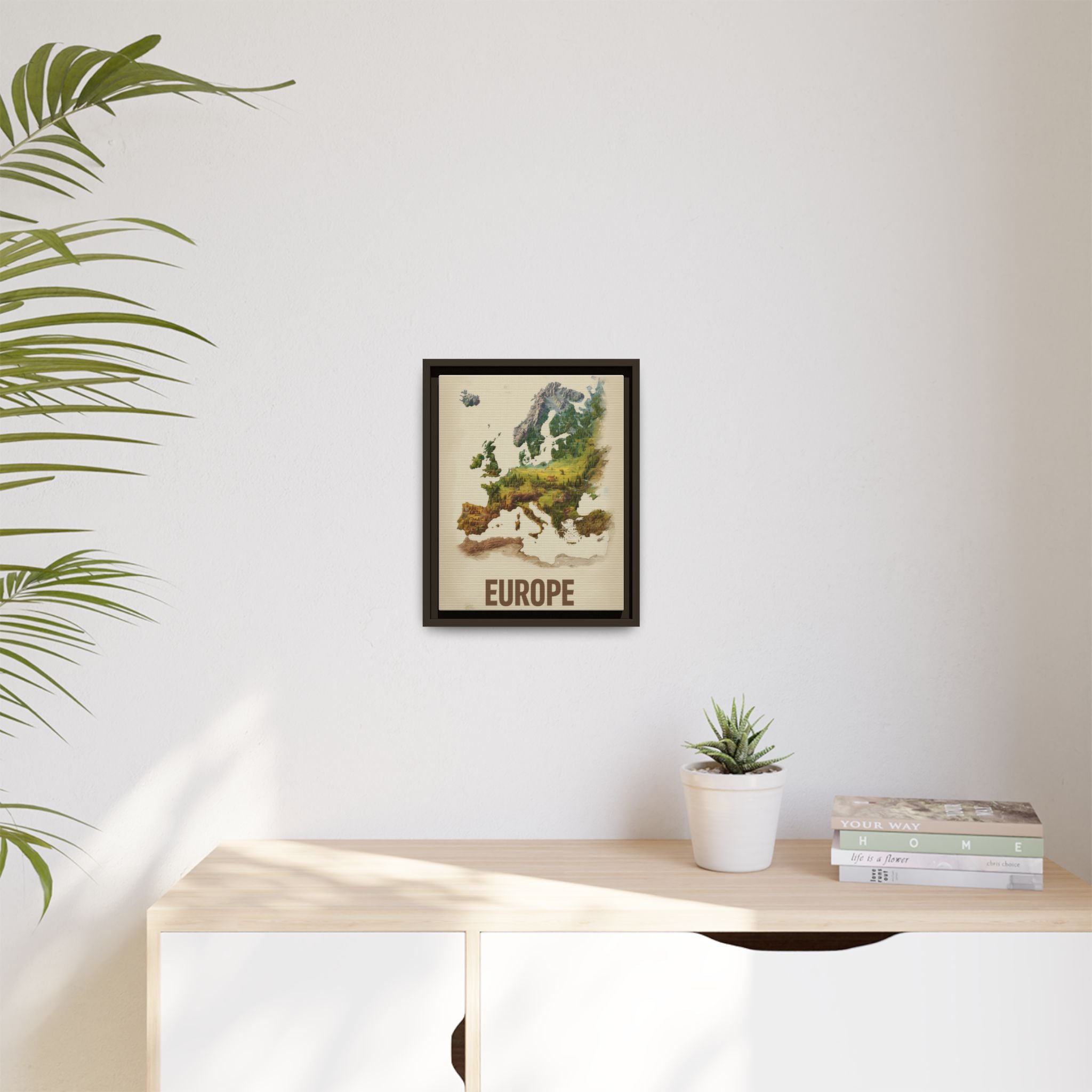 Framed Europe Map Canvas Print — Vintage Landscape Style Wall Art