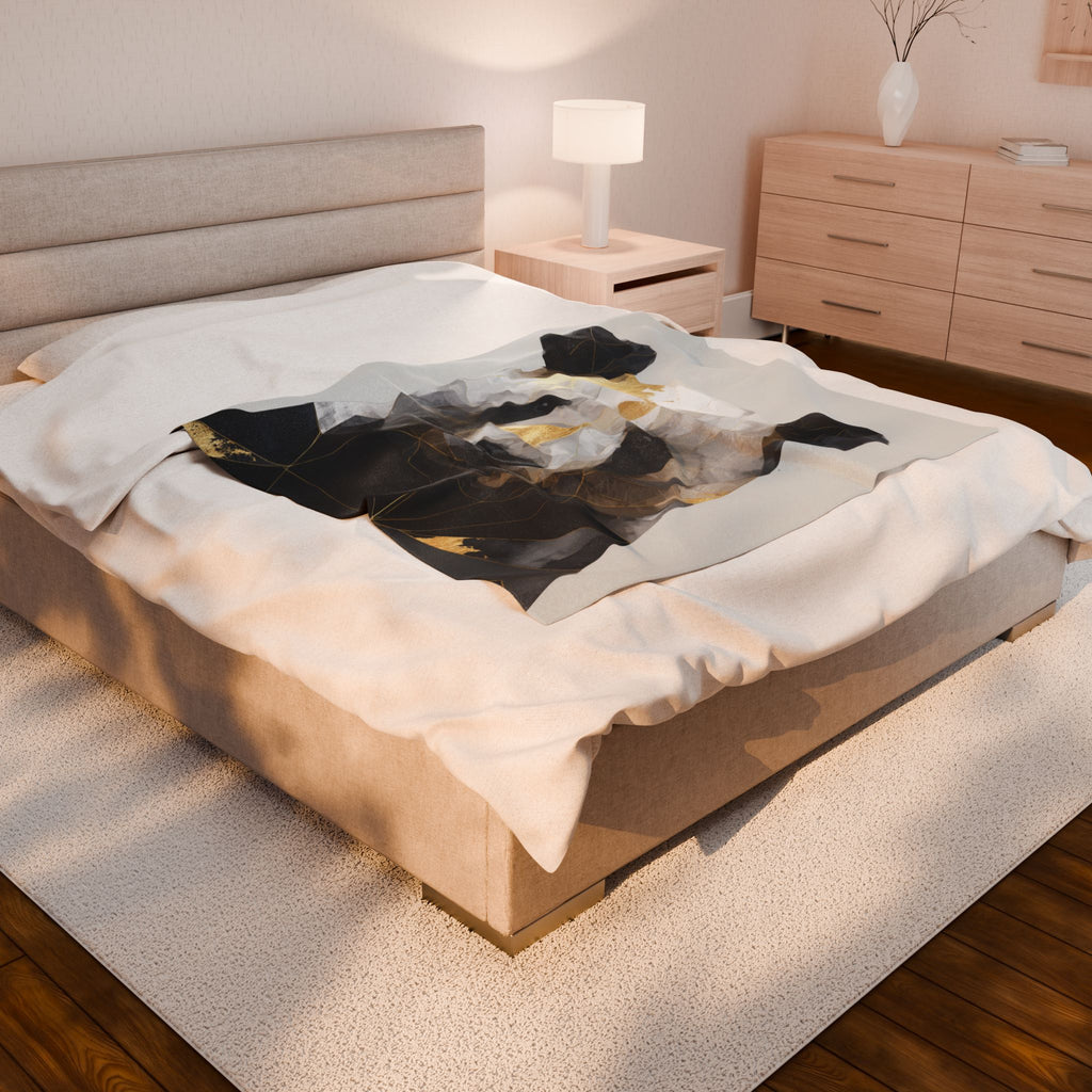 Velveteen Plush Blanket Geometric Panda Blanket: Modern Animal Art, Metallic Gold Design   |  Personalized & Custom Orders Available
