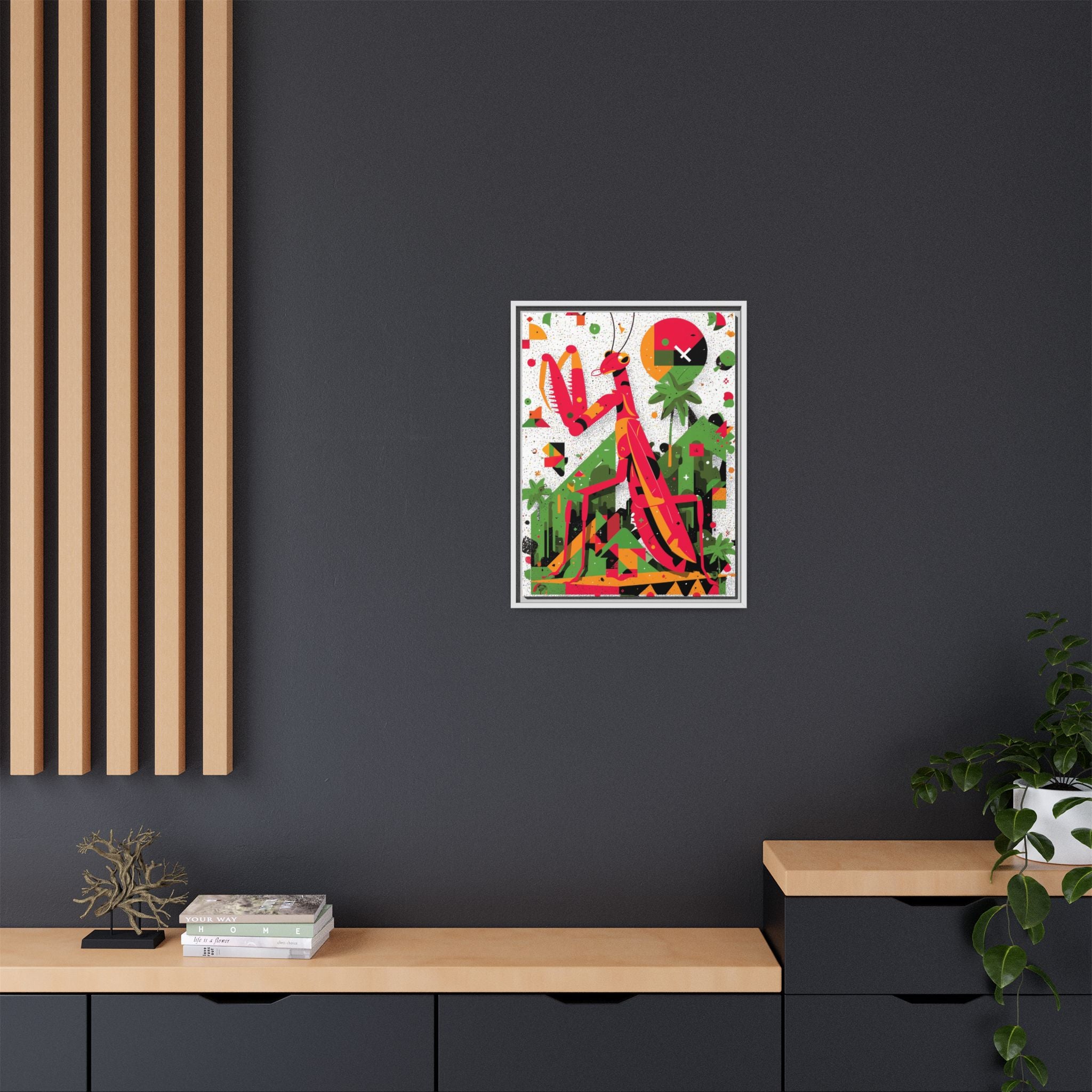 Praying Mantis in Bloom: Geometric Insect Portrait, Abstract Digital Illustration   |    Custom Orders Available