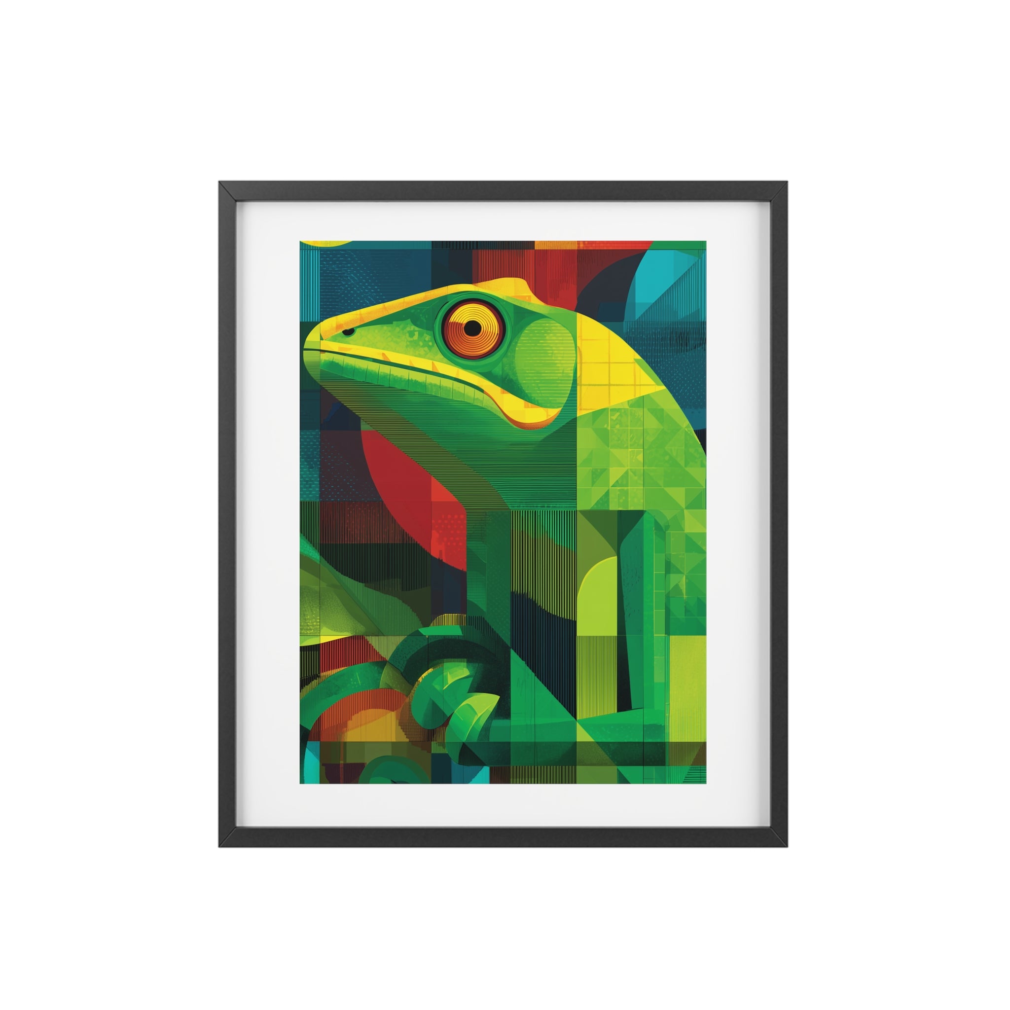 Vibrant Chameleon Lizard Art Framed Poster, Colorful Wall Decor, Nature-Inspired Home Decor, Unique Gift for Animal Lovers, Modern Art Print