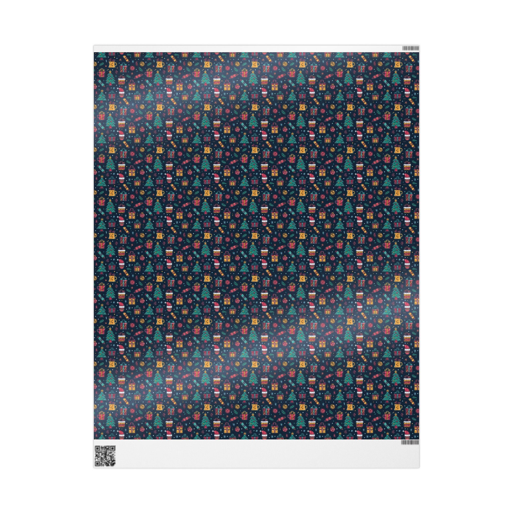 Holiday Gift Wrapping Paper Roll – Dark Christmas Icons Pattern (Trees, Presents, Stockings)