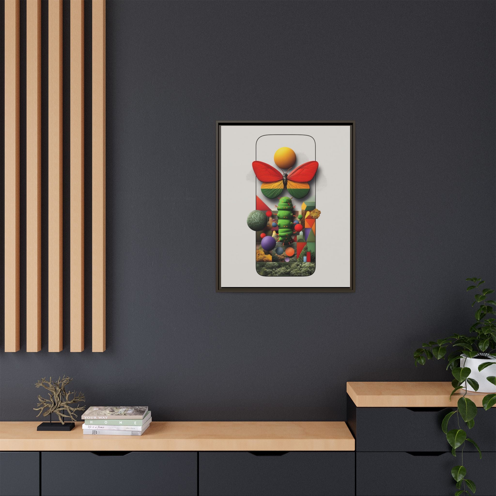 Metamorphosis Framed Print : Geometric Nature Transformation, Vibrant Butterfly Composition   |  Personalized & Custom Orders Available