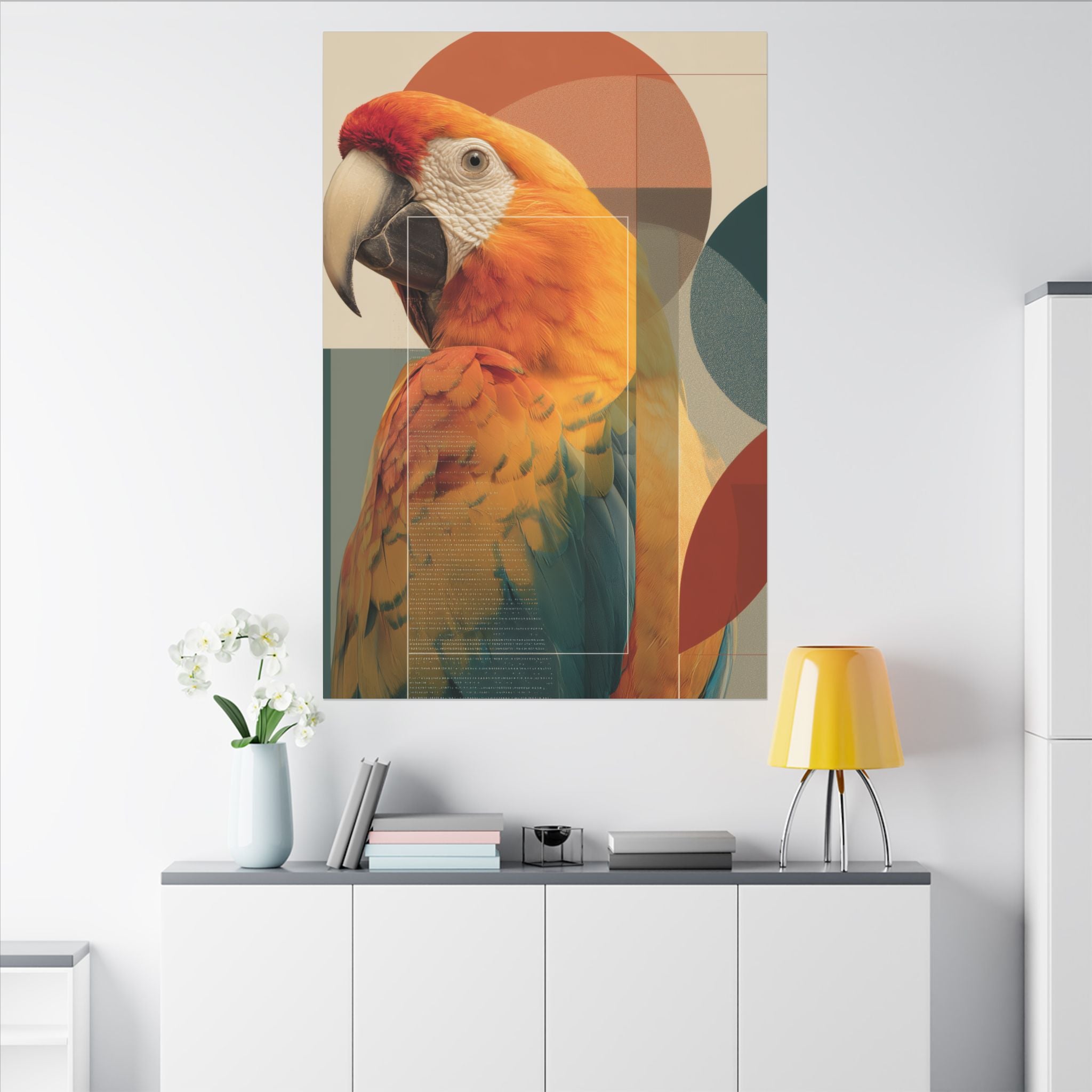 Geometric Macaw Portrait: Vibrant Avian Design, Modern Graphic Art Style   |    Custom Orders Available
