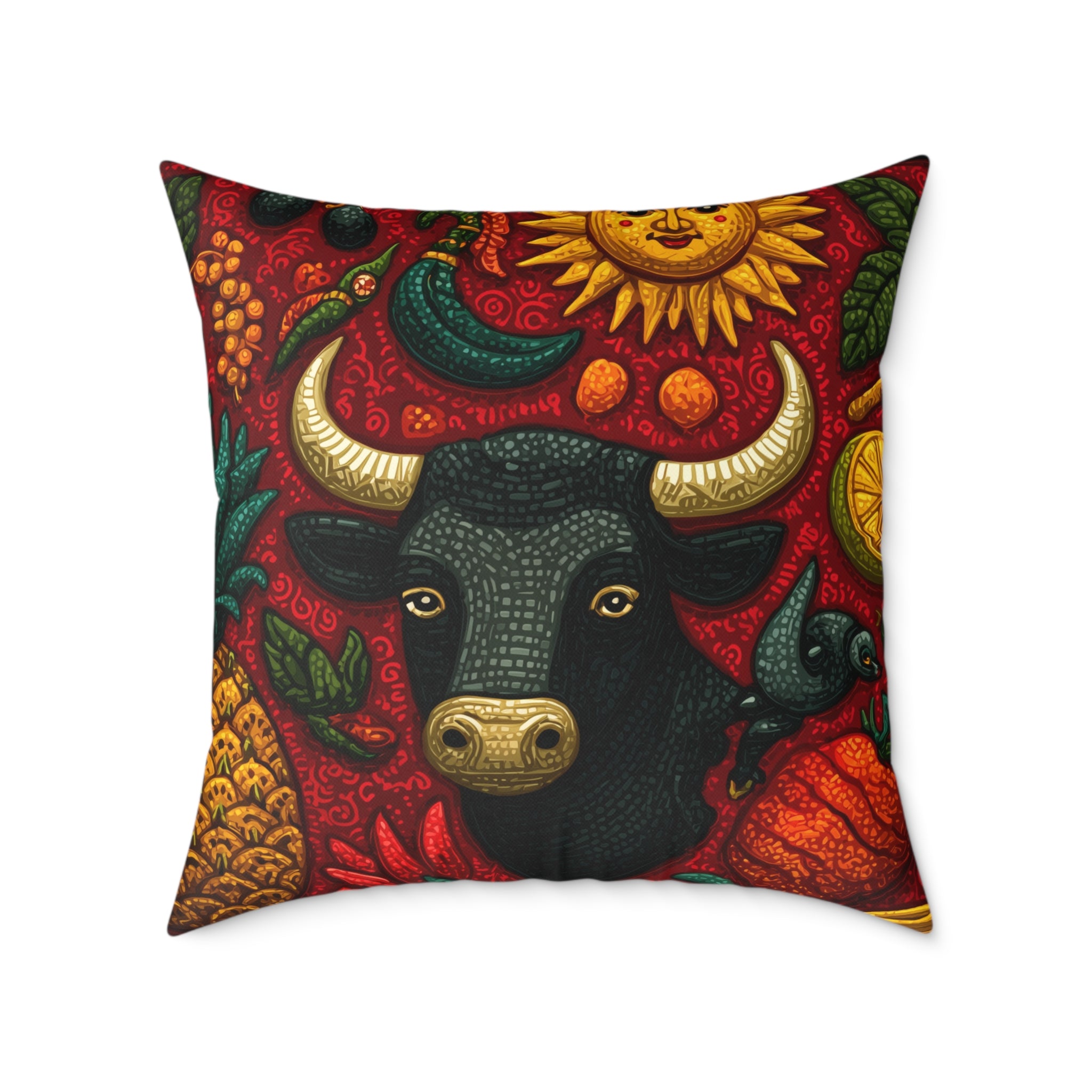 Vibrant Bull Art Pillow, Boho Home Decor, Farmhouse Cushion, Colorful Throw Pillow, Farmhouse Gift
