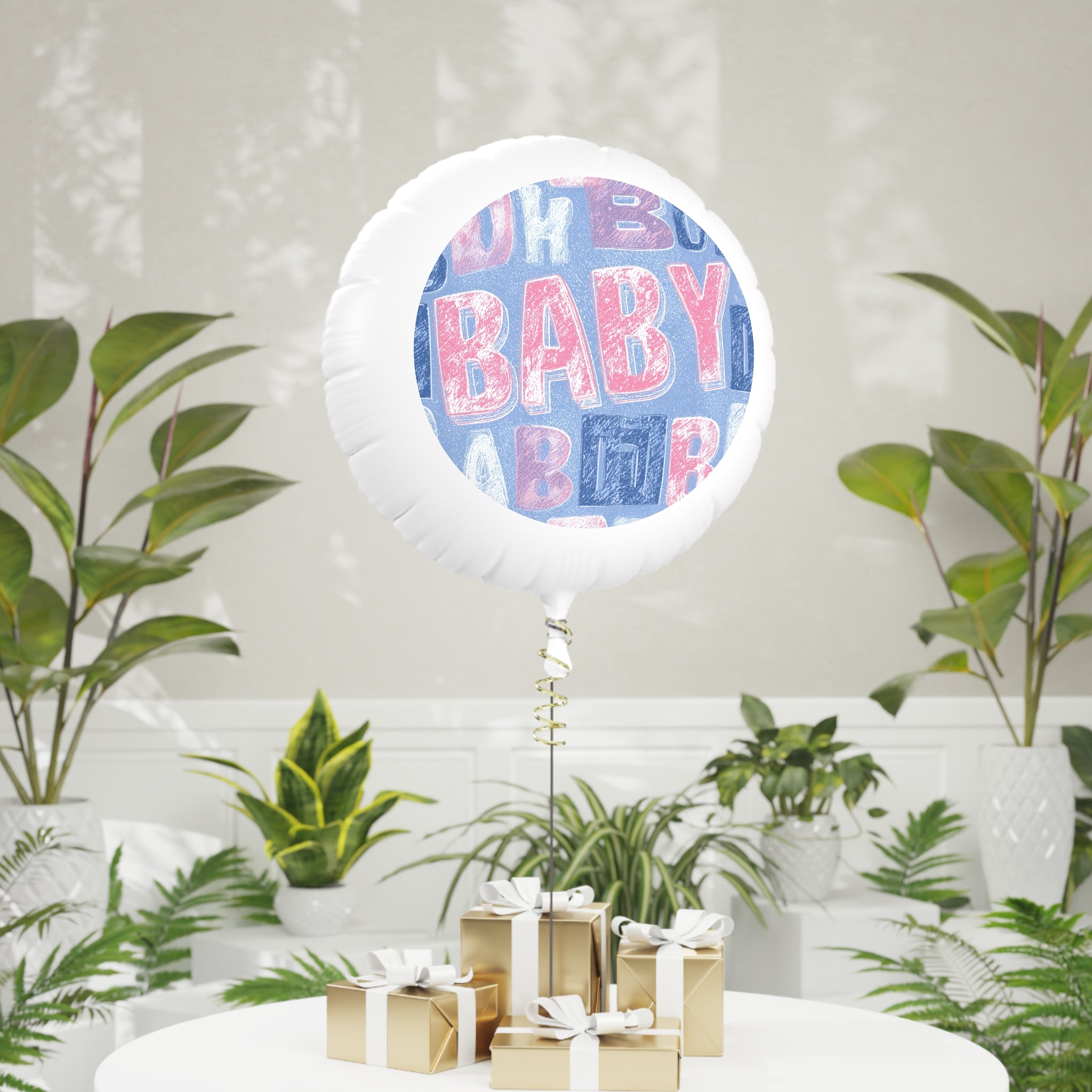 Baby Gender Reveal Mylar Balloon — 'BABY' Pink & Blue Patterned Helium Balloon
