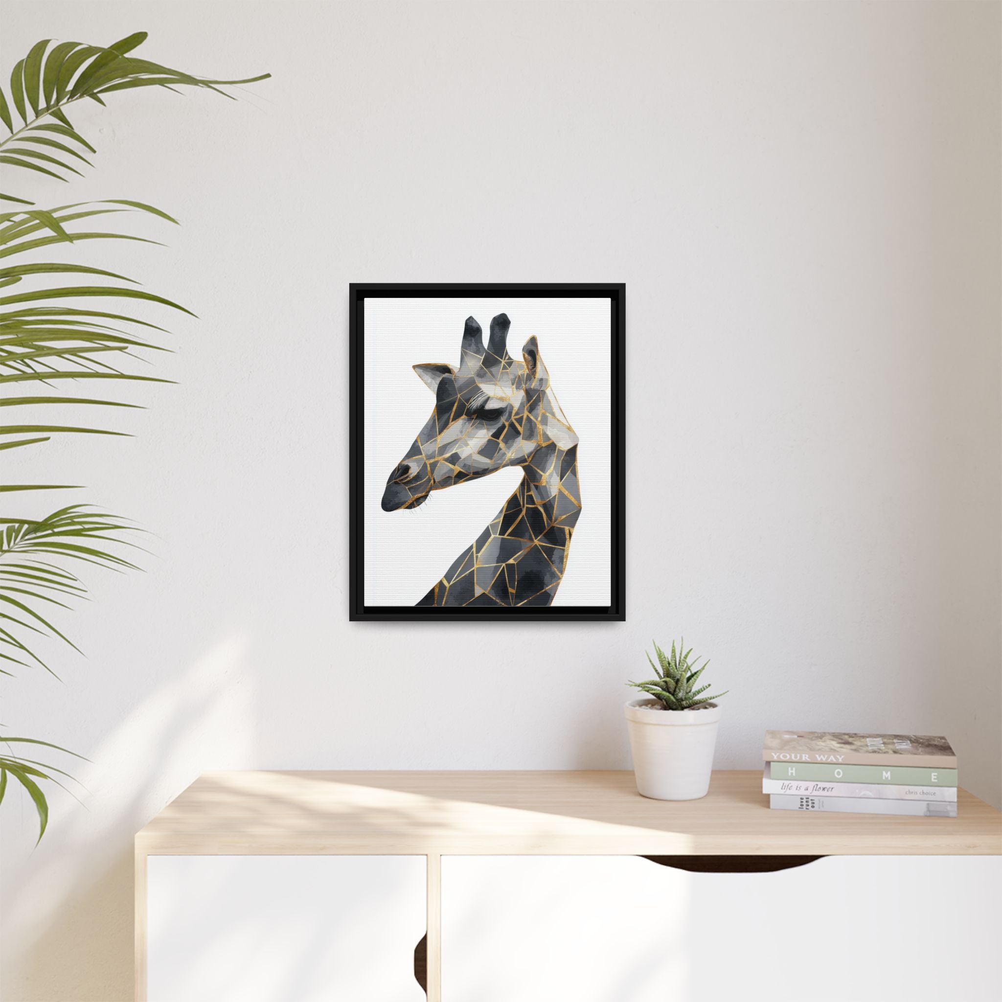 Geometric Giraffe Framed Print : Modern Mosaic Wildlife Art, Contemporary Golden Fragments   |  Personalized & Custom Orders Available