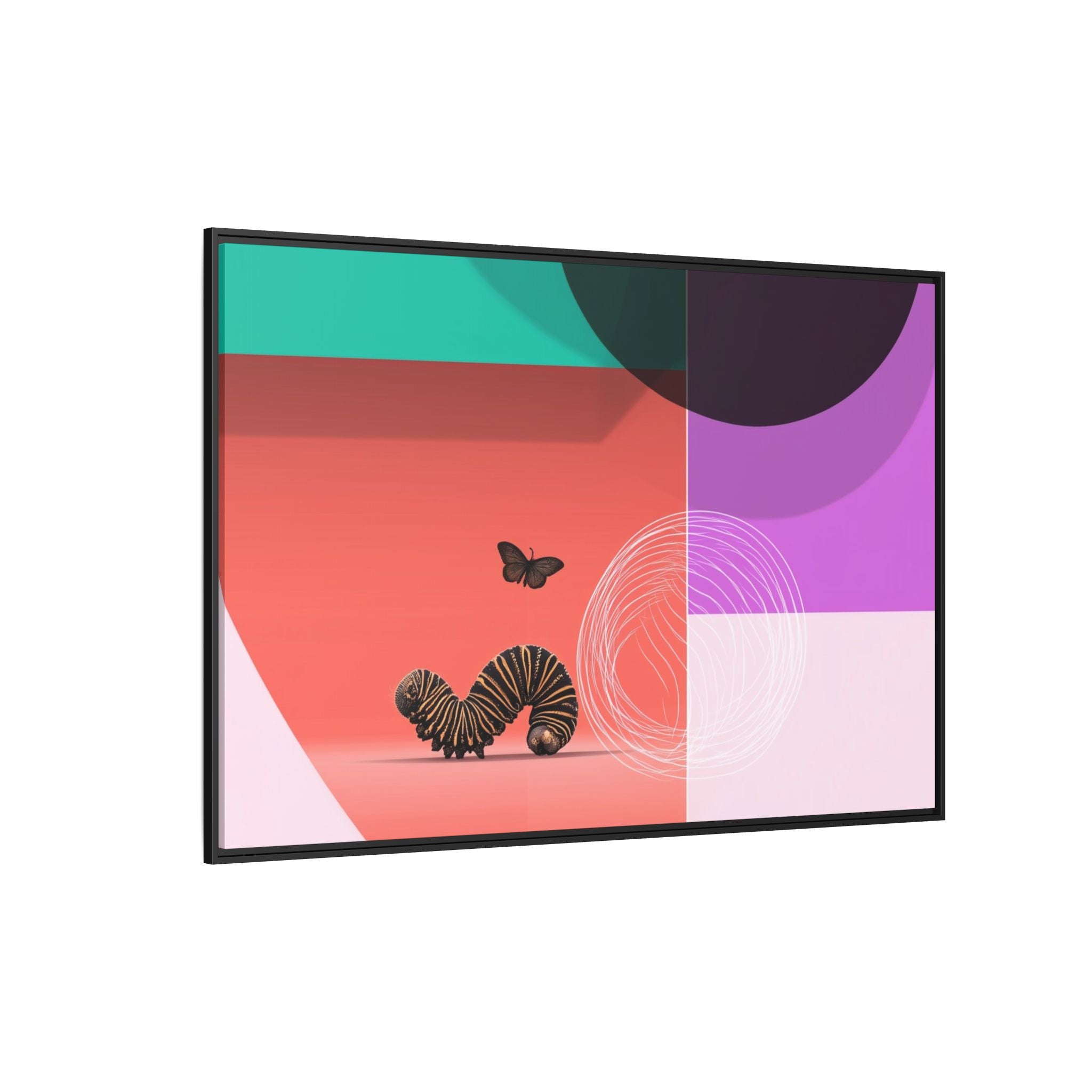 Striped Caterpillar and Butterfly Framed Print , Mid-Century Modern Color Blocks   |  Personalized & Custom Orders Available