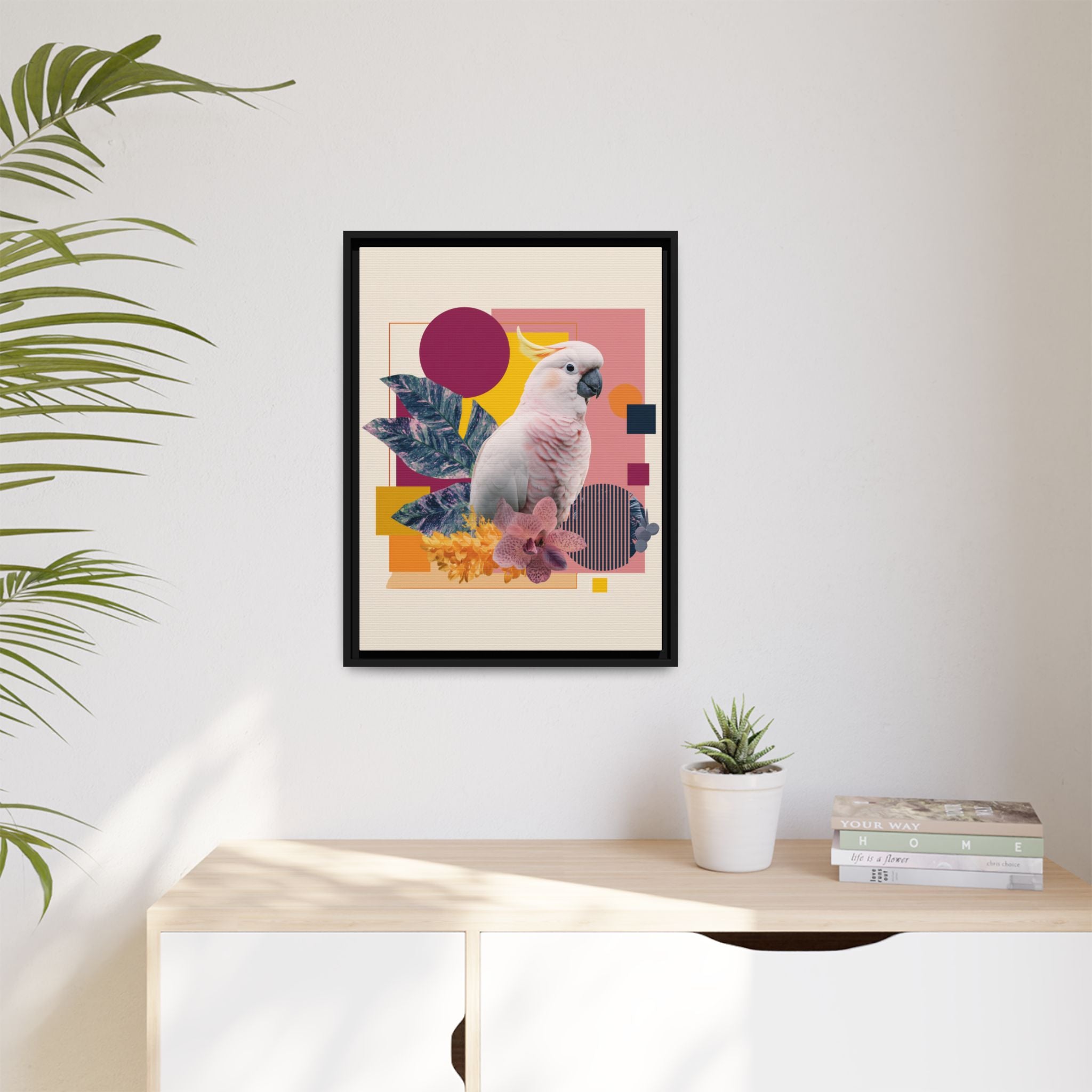Cockatoo Geometric Framed Print : Tropical Digital Collage, Modern Abstract Design   |  Personalized & Custom Orders Available