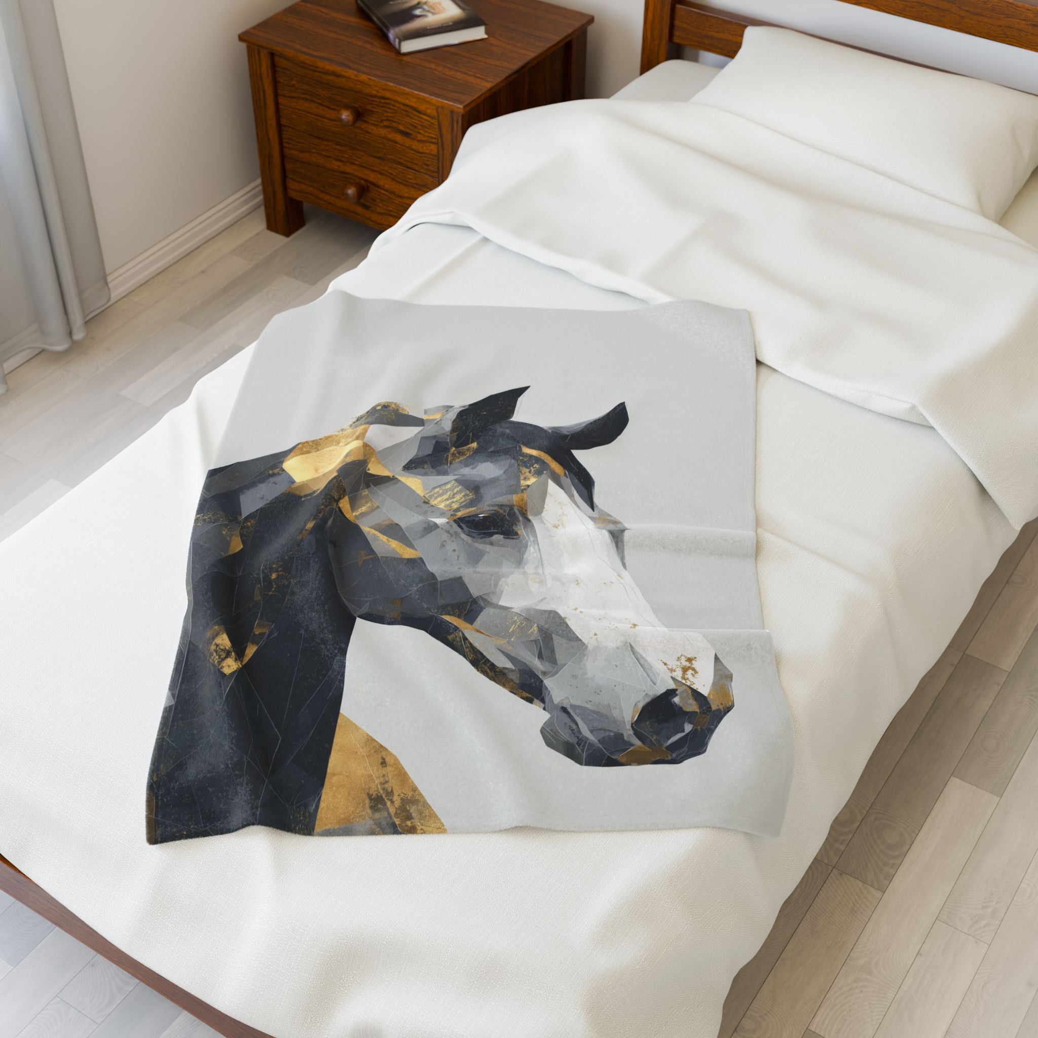 Geometric Equine Elegance: Cubist Horse Portrait, Angular Modern Art, Metallic Gold Contemporary Design   |  Personalized & Custom Orders