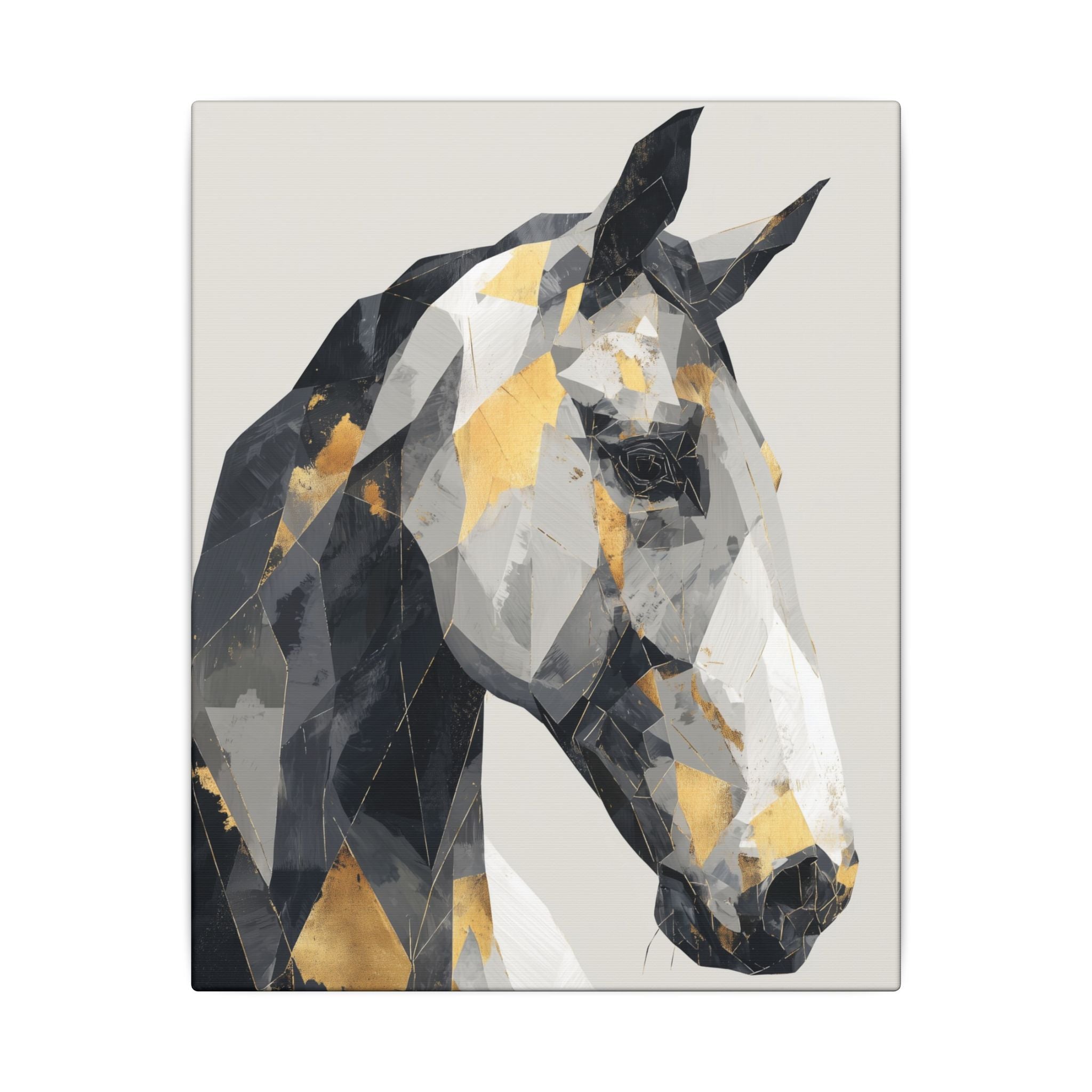 Fractal Equine: Geometric Horse Design, Cubist Digital Art, Black and Gold Abstract Portrait   |  Personalized & Custom Orders Available