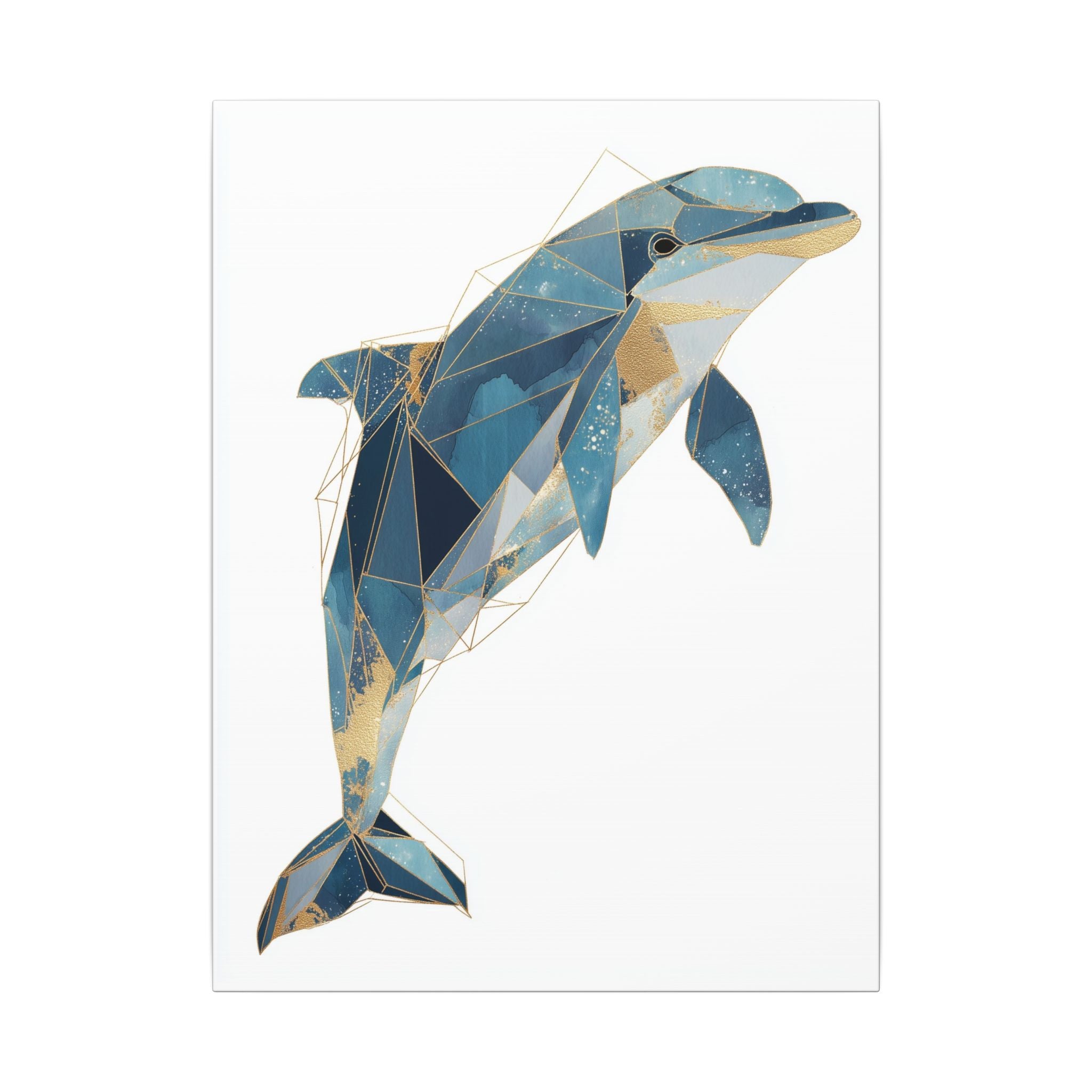 Celestial Dolphin: Geometric Marine Art, Low-Poly Oceanic Design, Blue and Gold Abstraction   |  Personalized & Custom Orders Available