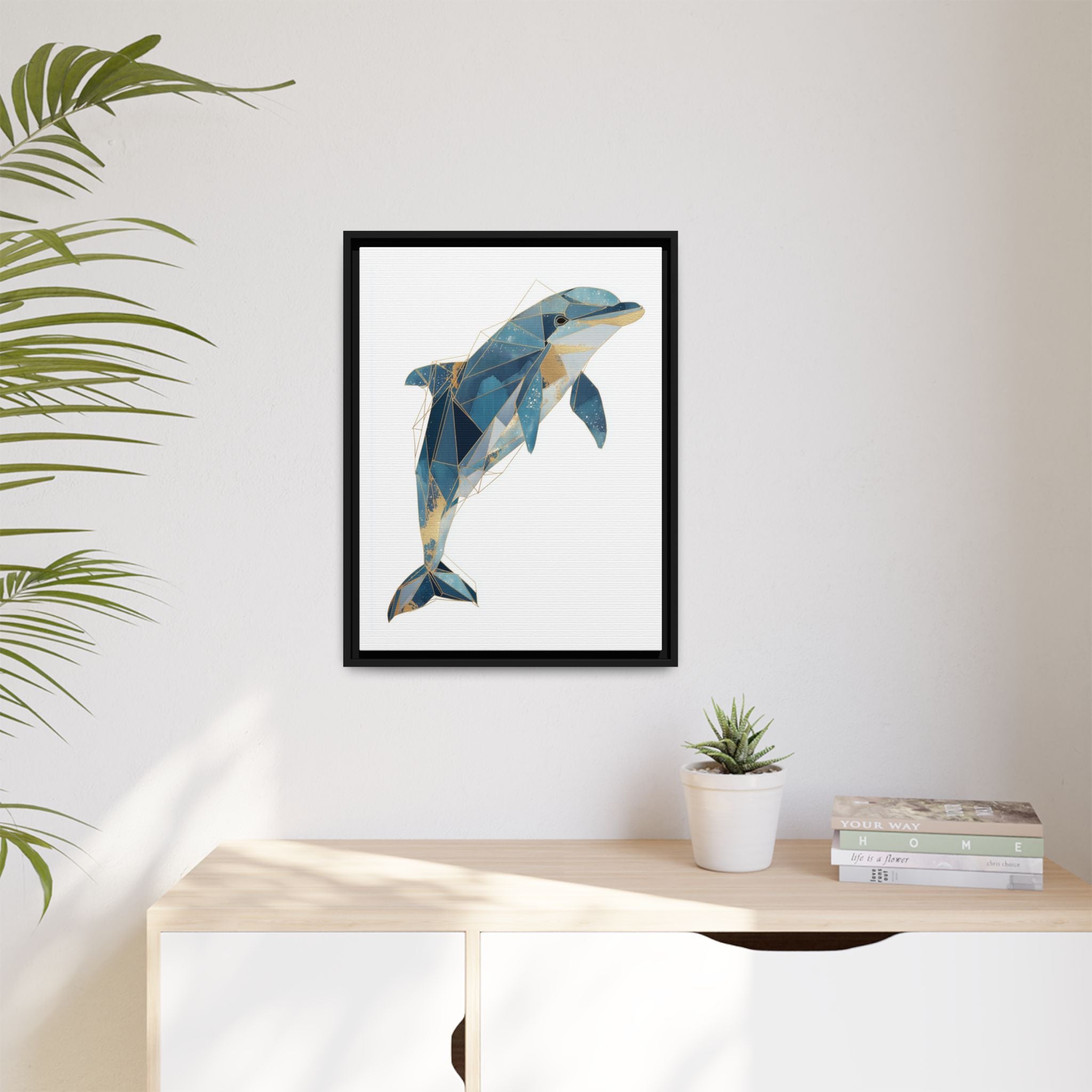 Crystalline Dolphin Framed Print : Geometric Marine Mosaic, Fractalized Blue Abstract   |  Personalized & Custom Orders Available