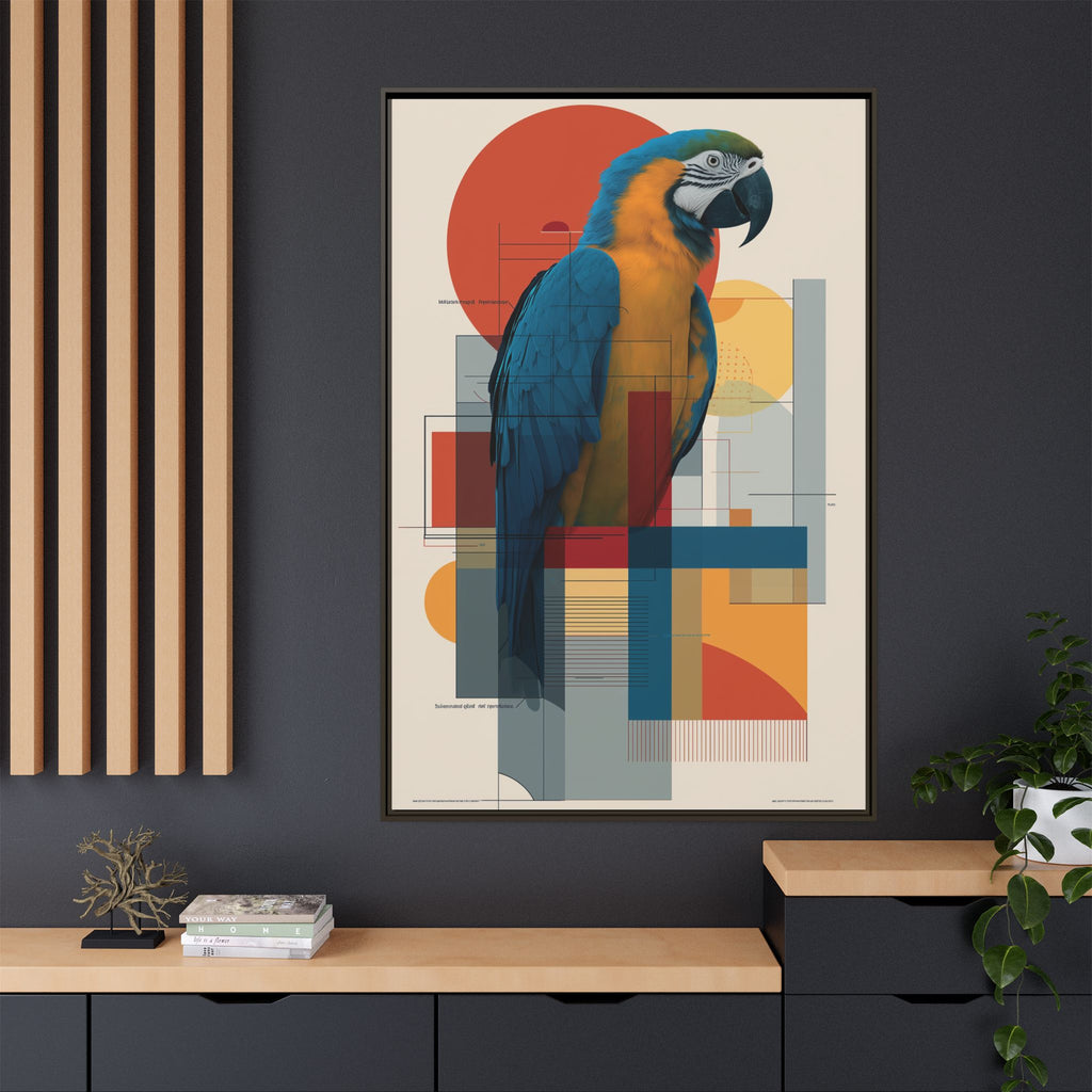 Vibrant Macaw Geometric Framed Print: Avian Realism, Modern Abstract Composition   |  Personalized & Custom Orders Available