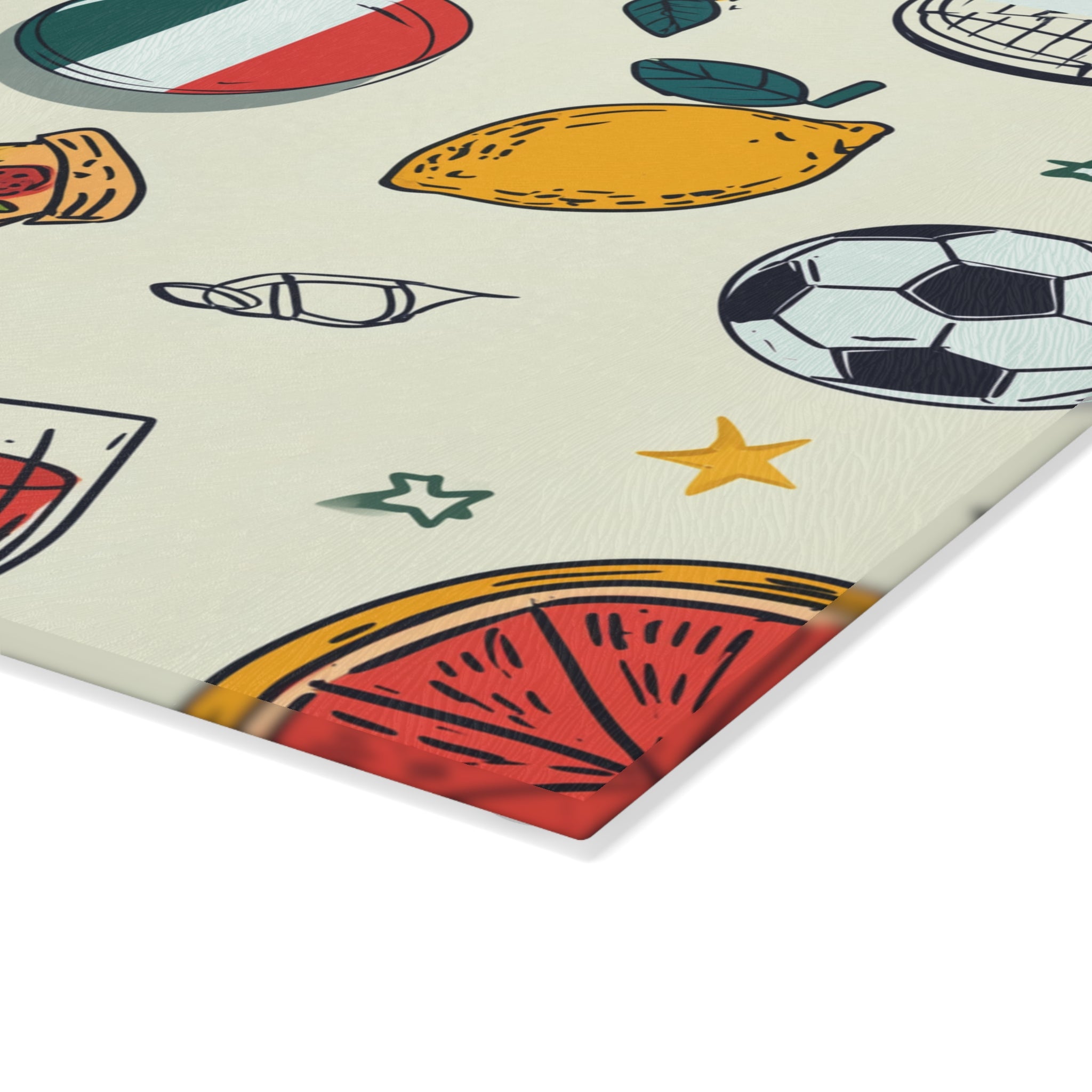 Italian Pattern Glass Cutting Board — Stylized Mediterranean Kitchen Décor