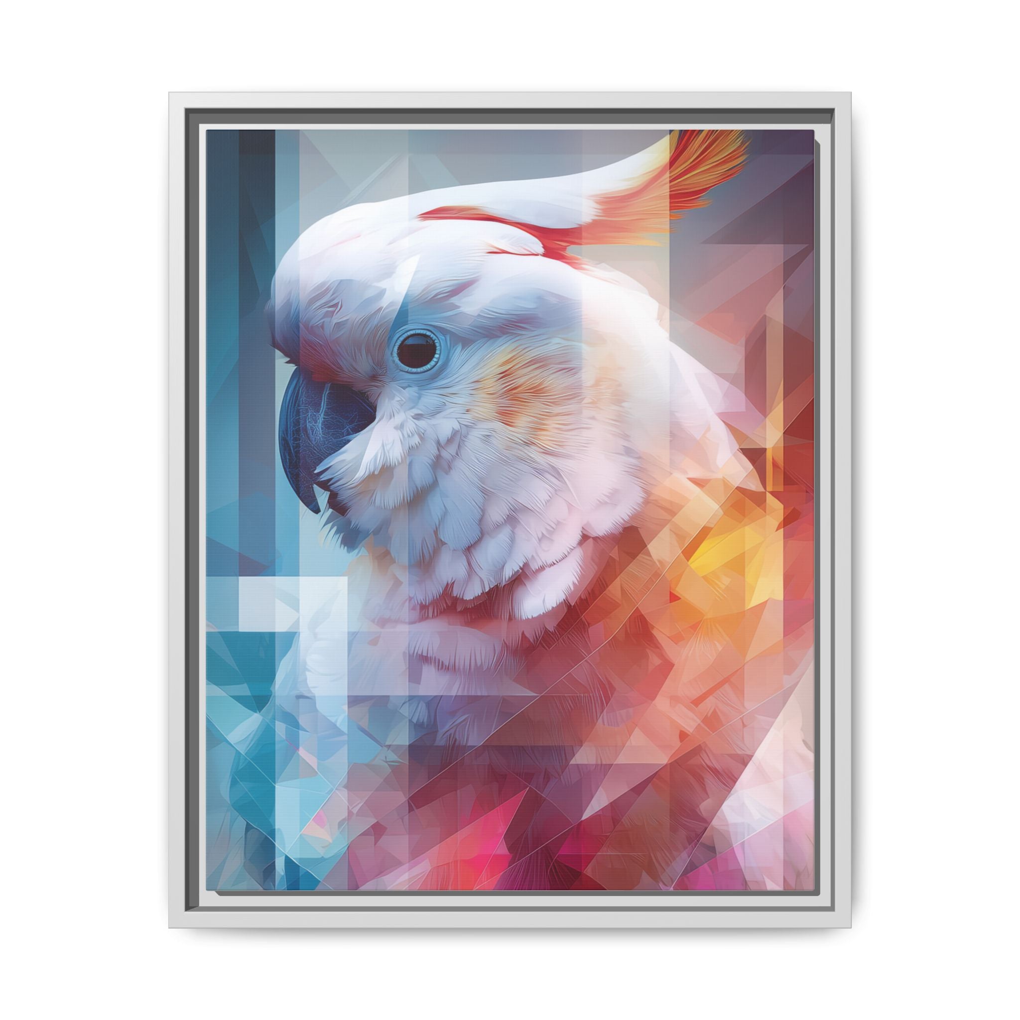 Fractured Cockatoo Framed Print: Geometric Wildlife Art, Low-Poly Digital Illustration   |  Personalized & Custom Orders Available