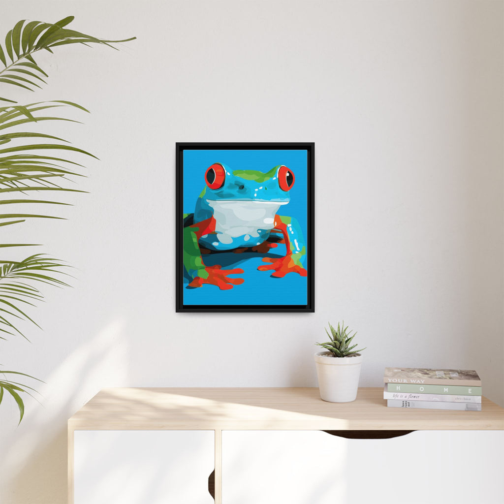 Red-Eyed Green Tree Frog Framed Print : Graphic Design, Pop Art Amphibian Portrait   |  Personalized & Custom Orders Available