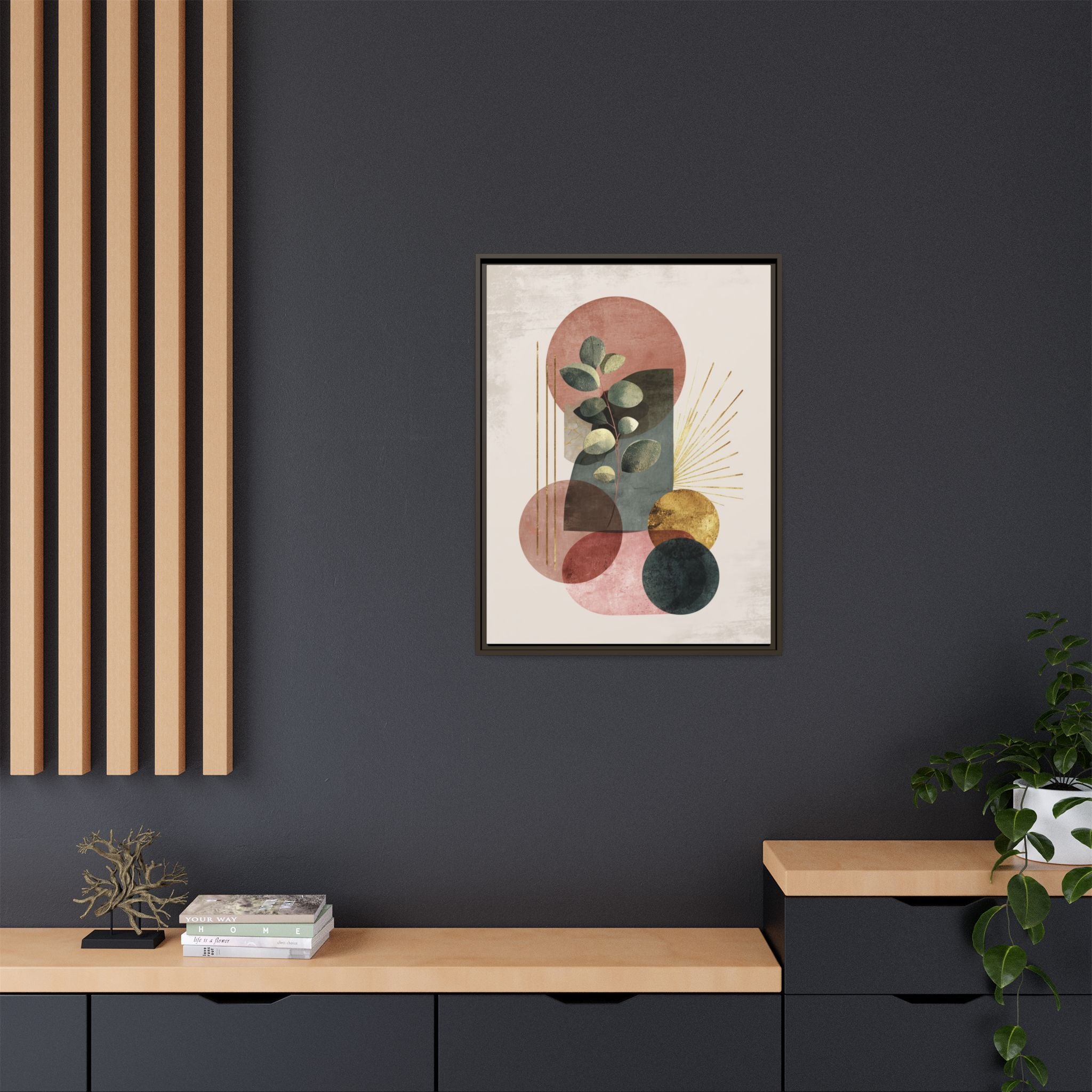 Botanical Geometric Symphony: Eucalyptus Harmony, Metallic Intersections, Modern Earth Tones   |   Custom Orders Accepted