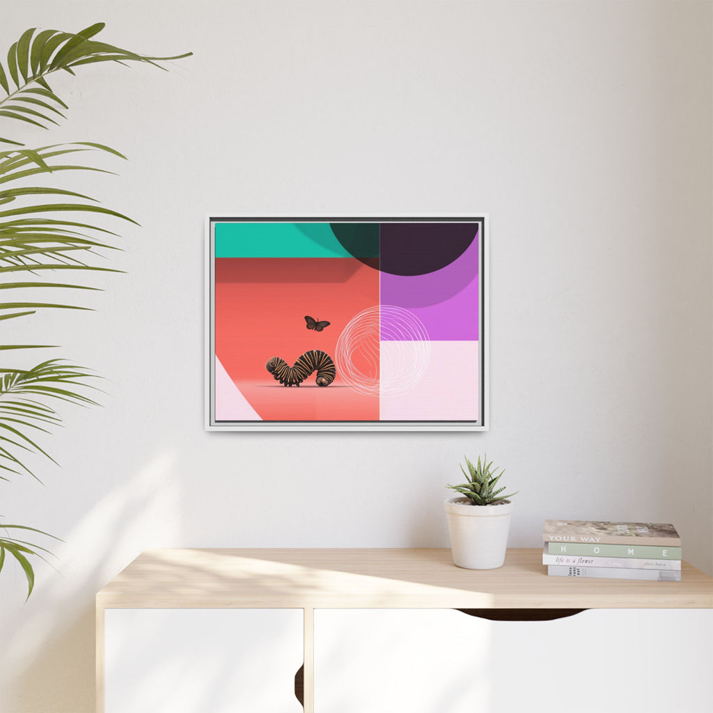Striped Caterpillar and Butterfly Framed Print , Mid-Century Modern Color Blocks   |  Personalized & Custom Orders Available