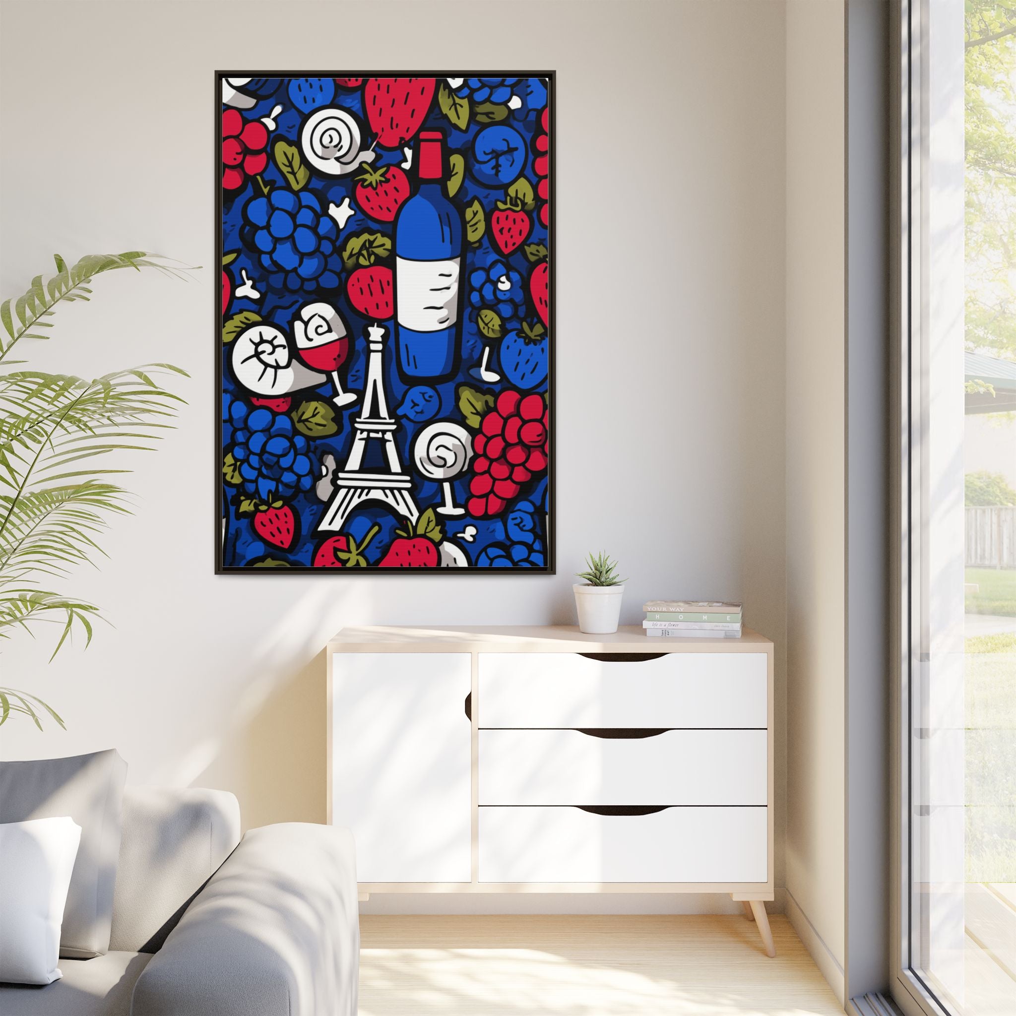 French Wine & Fruit Matte Canvas Art — Framed Paris Kitchen Print