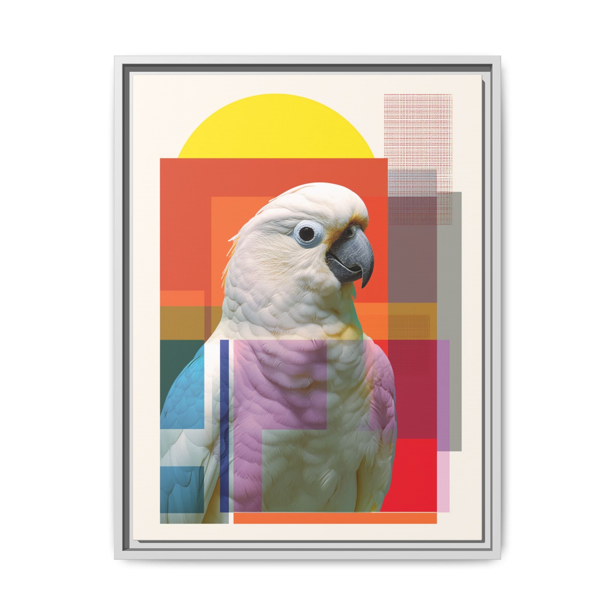 Cockatoo Chromatics Framed Print: Geometric Wildlife Portrait, Contemporary Art Print   |  Personalized & Custom Orders Available