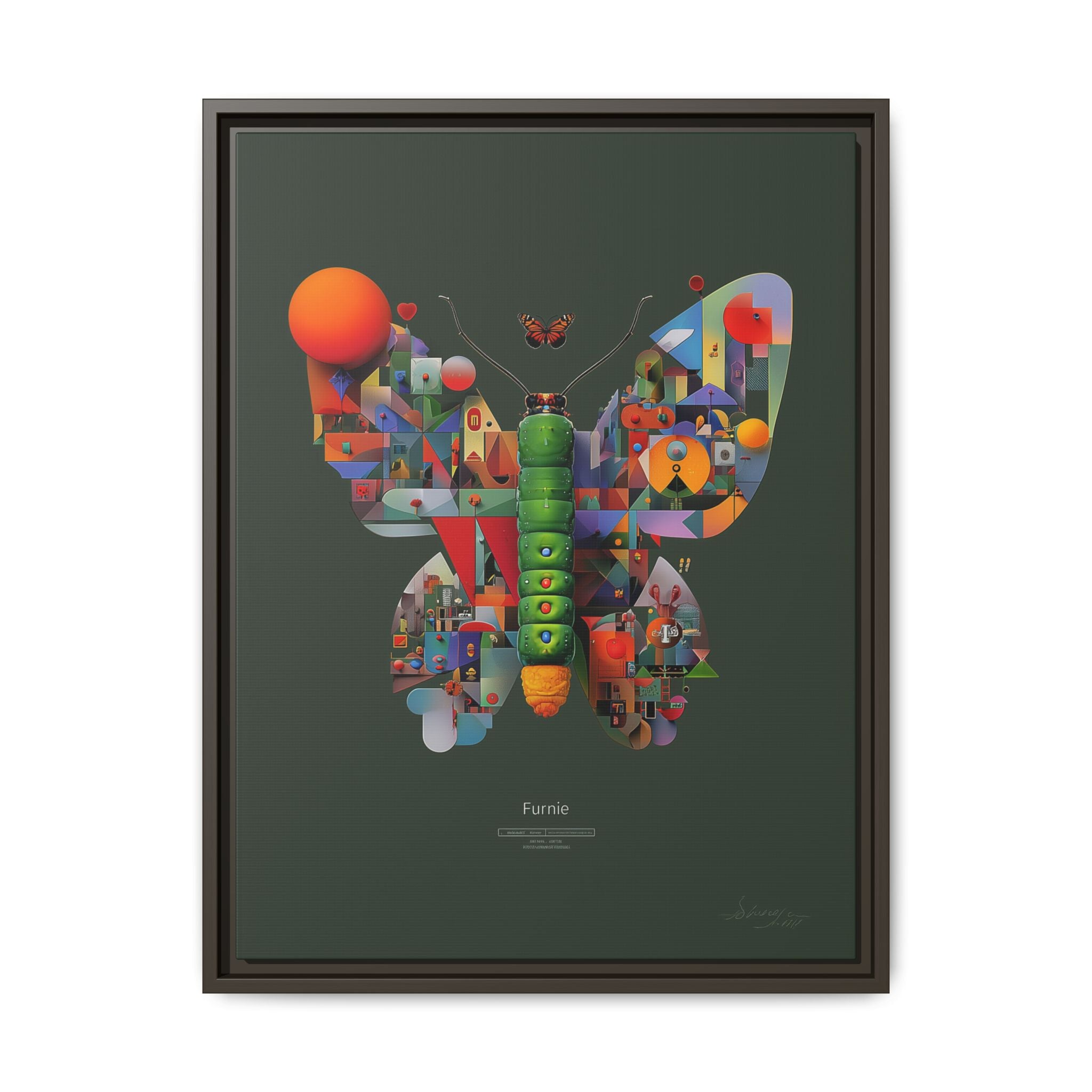 Geometric Metamorphosis Framed Print : Digital Cubist Butterfly, Urban Abstract Composition   |   Custom Orders Available