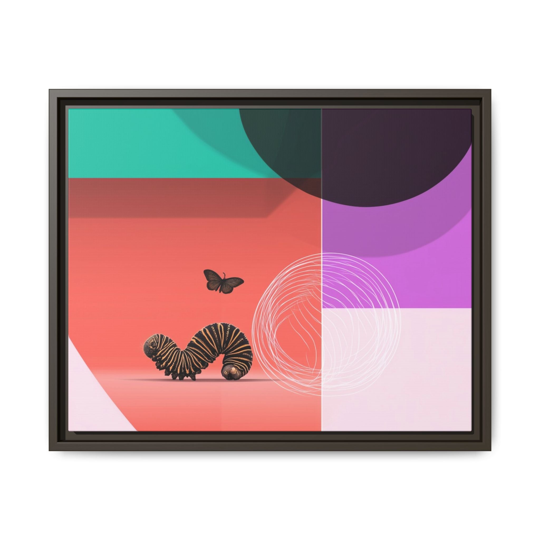 Striped Caterpillar and Butterfly Framed Print , Mid-Century Modern Color Blocks   |  Personalized & Custom Orders Available