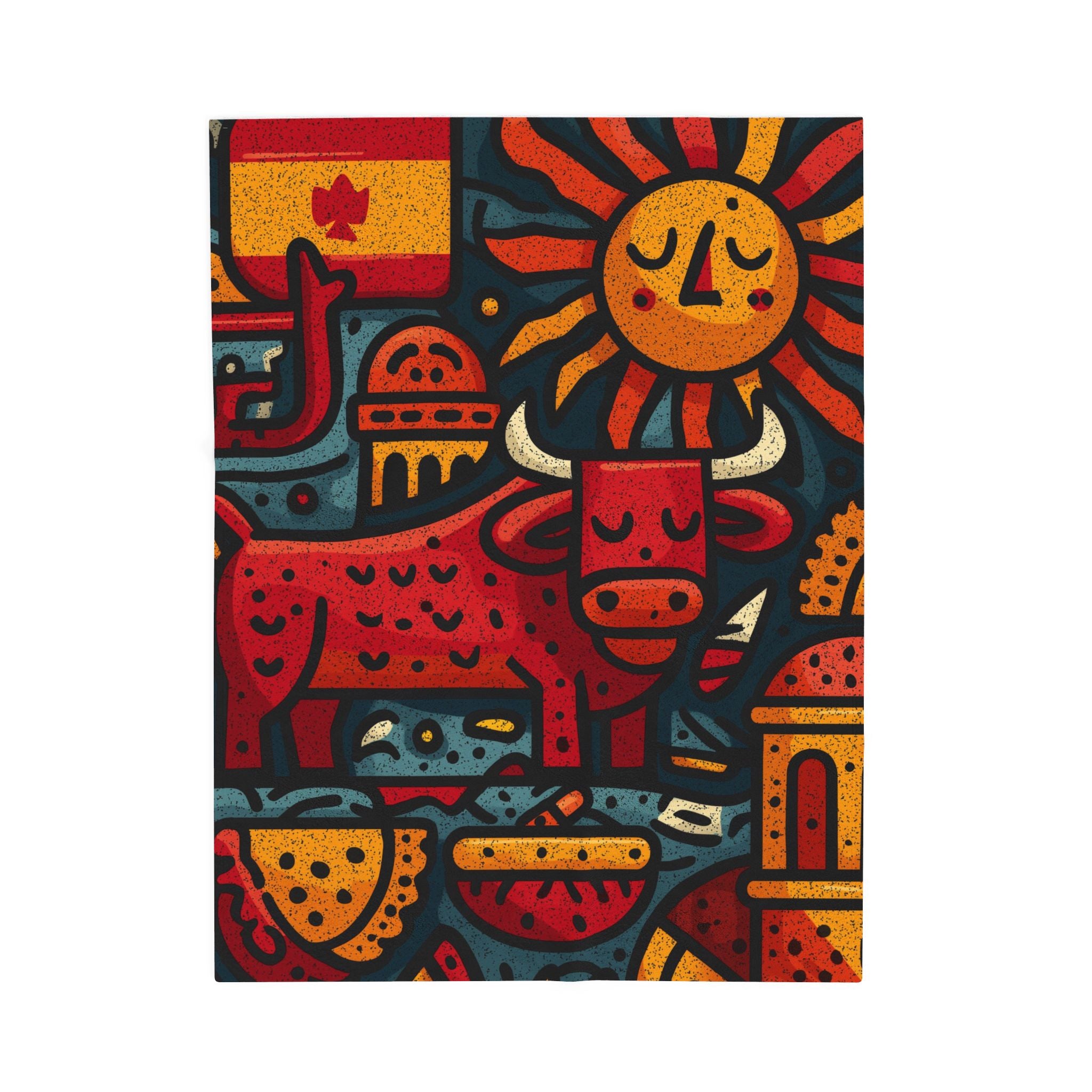 Solar Symphony Quilt Doona Duvet Cover : Geometric Folk Art Landscape, Spanish Design  |   Custom Orders Accepted