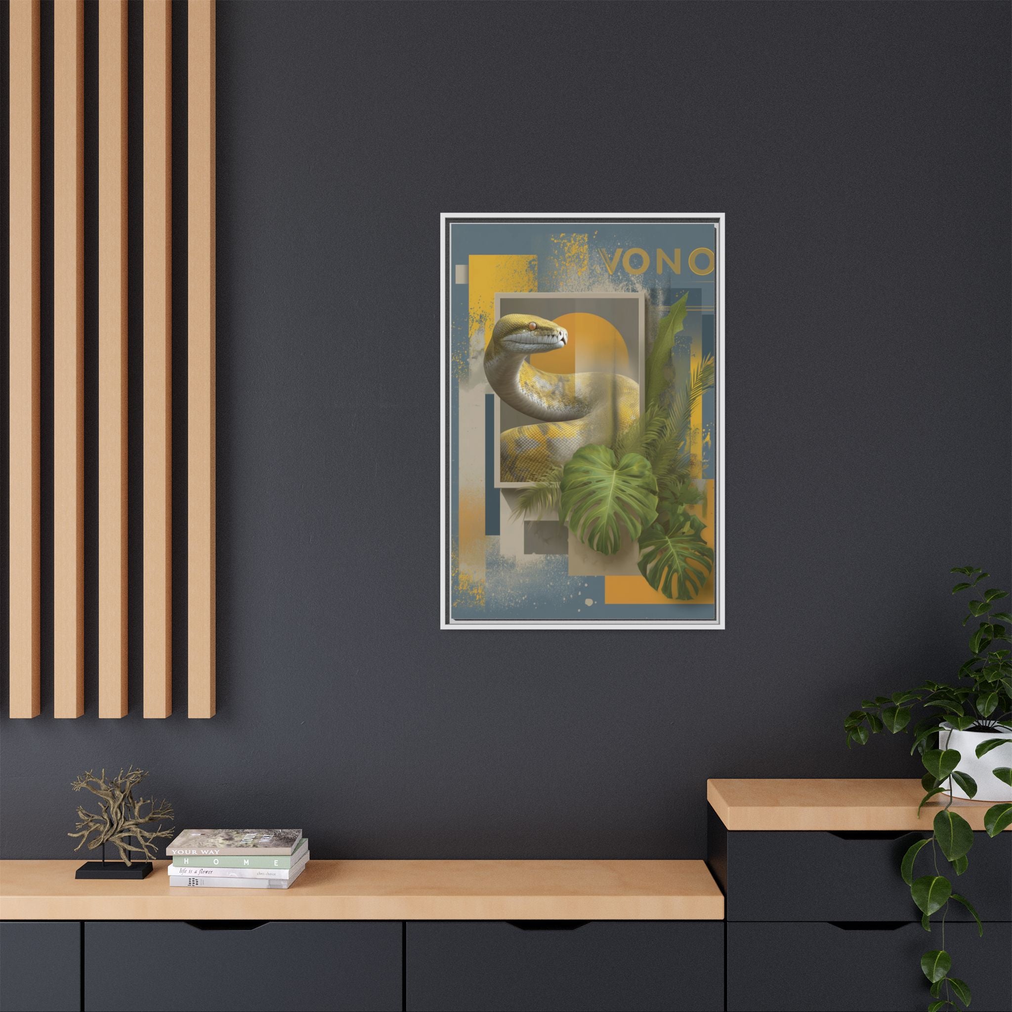 Serpent of Geometric Dimensions: Tropical Vono Design, Abstract Wildlife Art   |  Personalized & Custom Orders Available