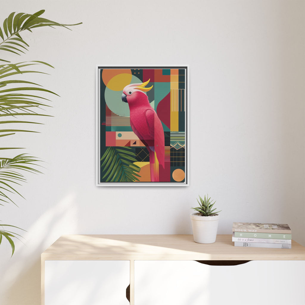 Geometric Cockatoo Framed Print: Mid-Century Modern Bird Art, Contemporary Graphic Print   |  Personalized & Custom Orders Available