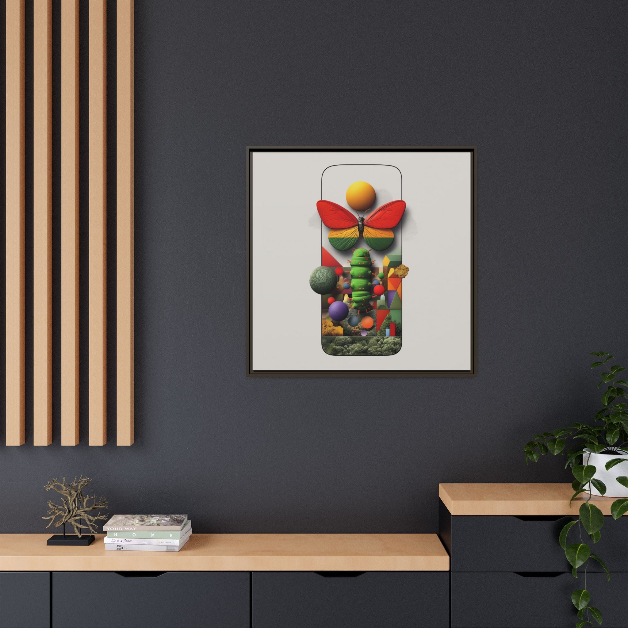Metamorphosis Framed Print : Geometric Nature Transformation, Vibrant Butterfly Composition   |  Personalized & Custom Orders Available