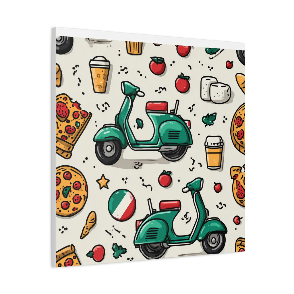 Vibrant Travel Nostalgia Canvas Art, Scooter Decor, Foodie Wall Art, Fun Home Decor, Gift for Adventurers, Kitchen Wall Hanging