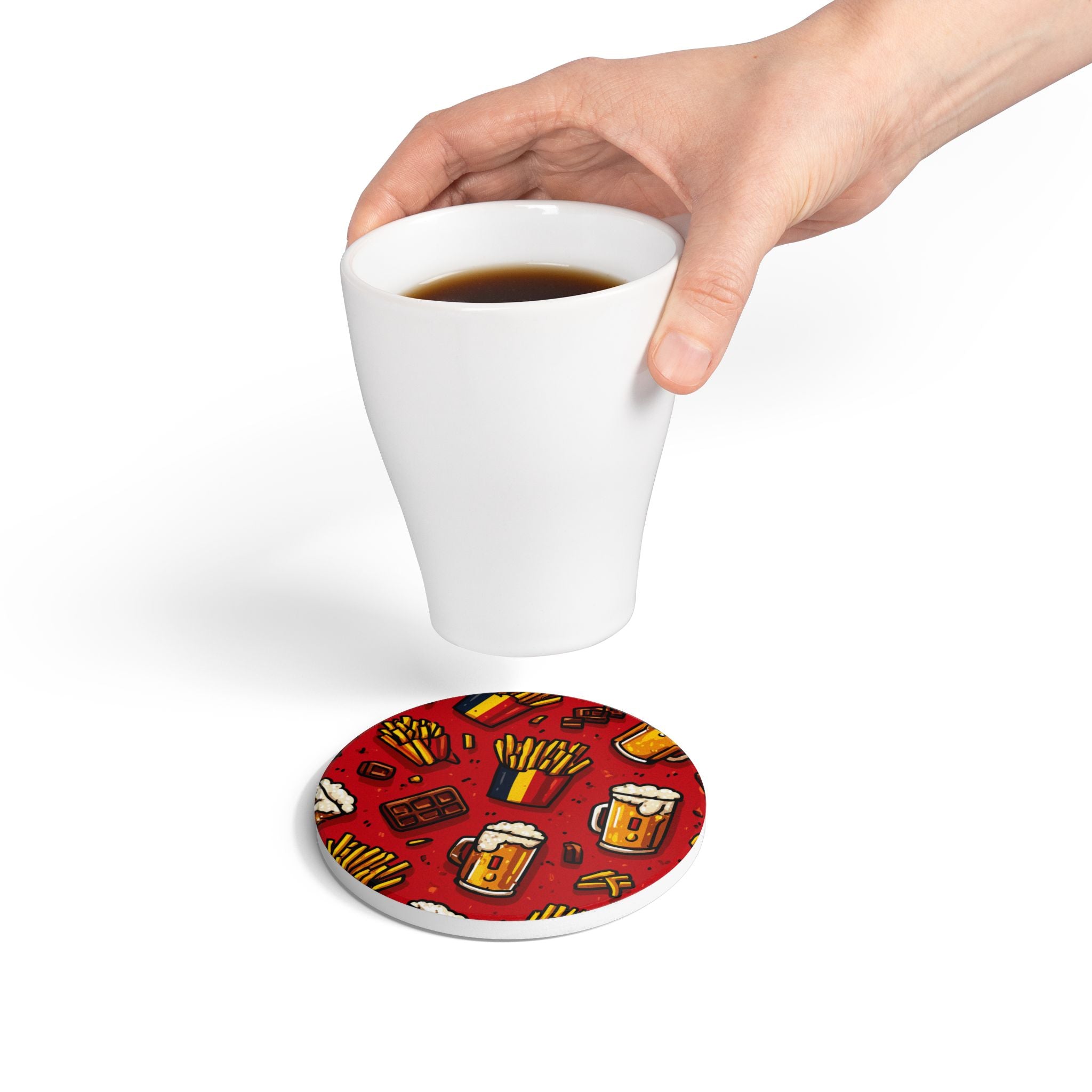 Fun Belgian Food & Drink Ceramic Coaster Set, Perfect for Parties, Home Bar Decor, Gift for Beer Lovers, Kitchen Accessory, Holiday Gift